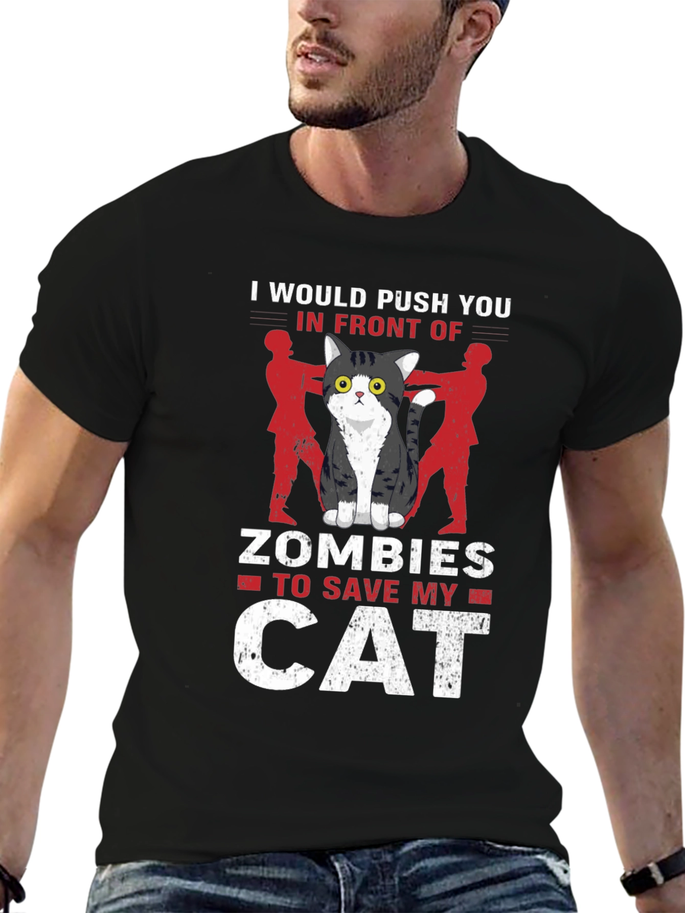 Cat Lover T-Shirt: Id Push You To Zombies!
