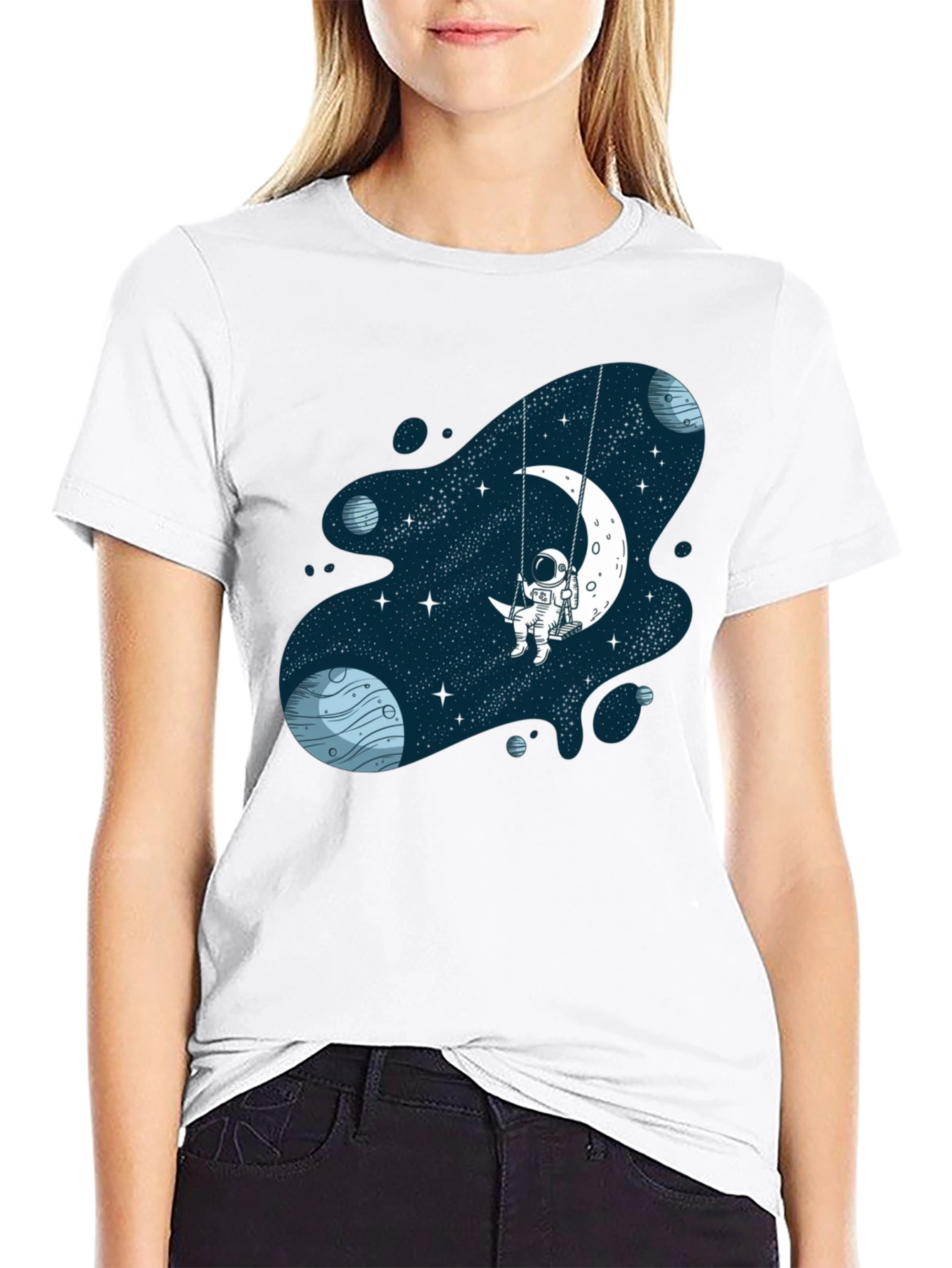 Astronaut on Moon Swing Graphic T-Shirt