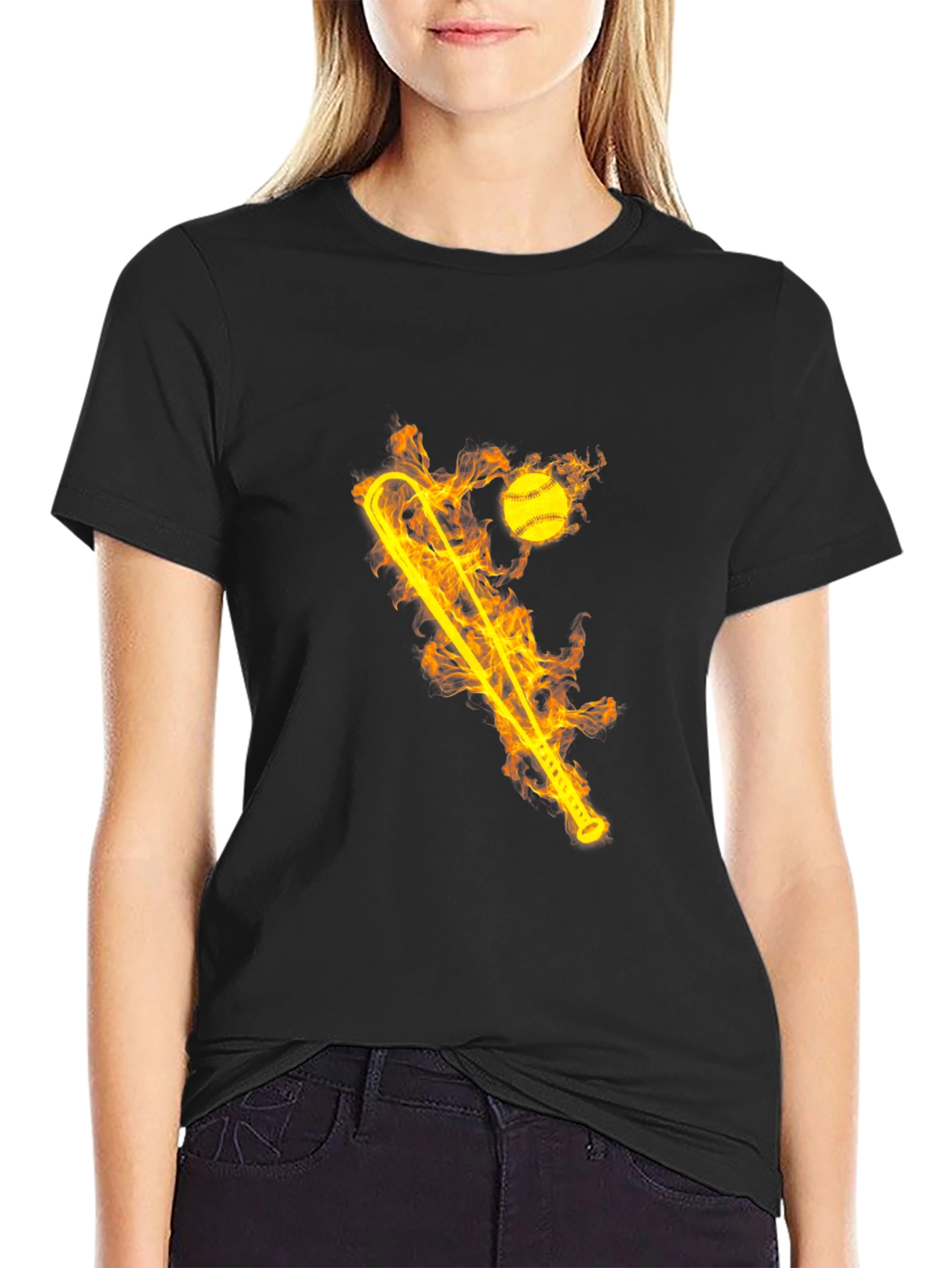 Flaming Baseball Bat Graphic Tee