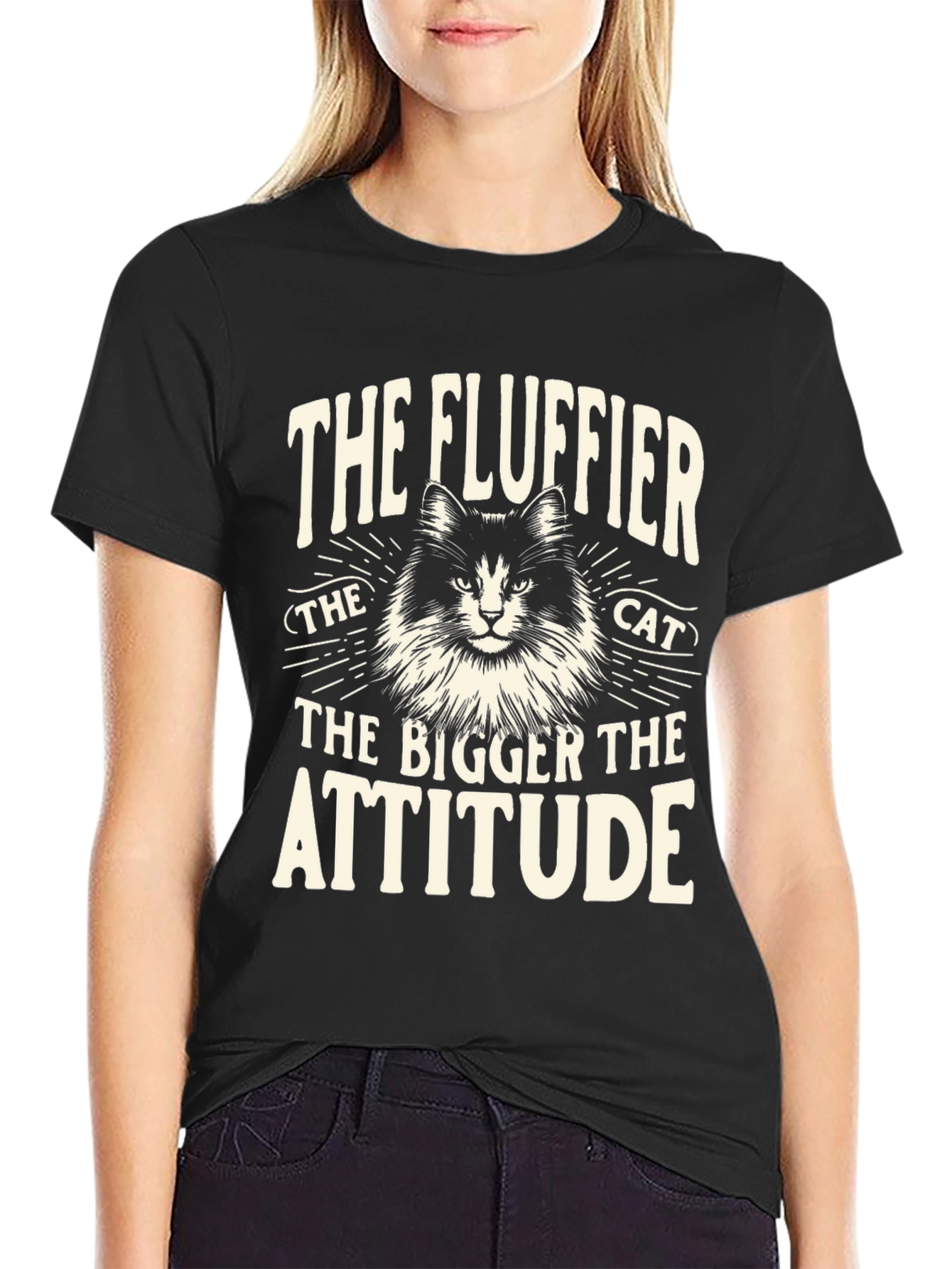 Fluffy Cat Attitude T-Shirt - Unisex Black Tee
