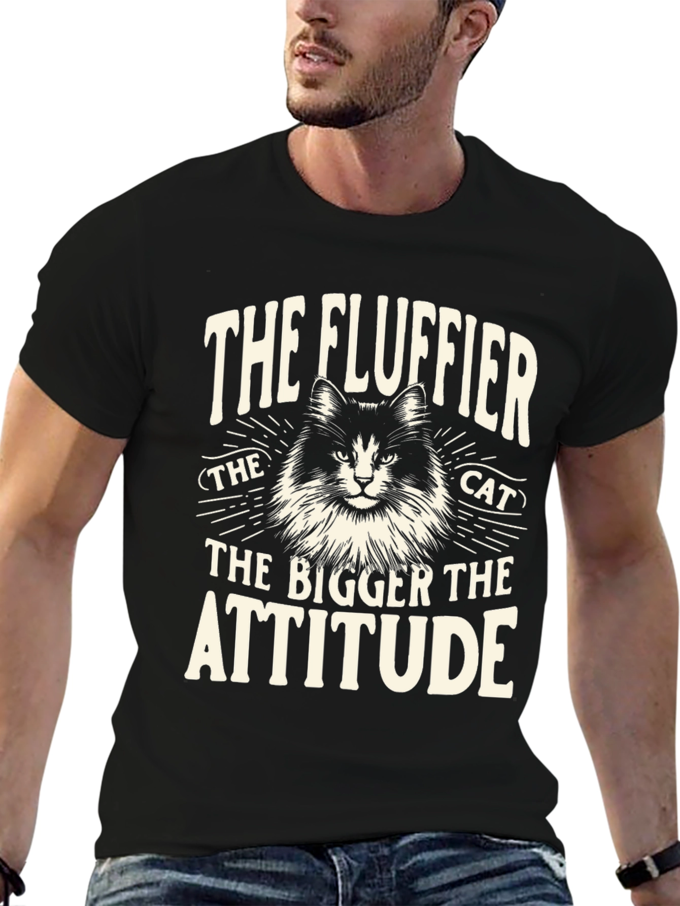 Fluffy Cat Attitude T-Shirt - Unisex Black Tee