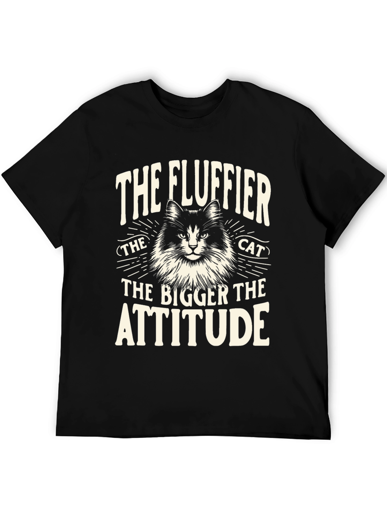 Fluffy Cat Attitude T-Shirt - Unisex Black Tee