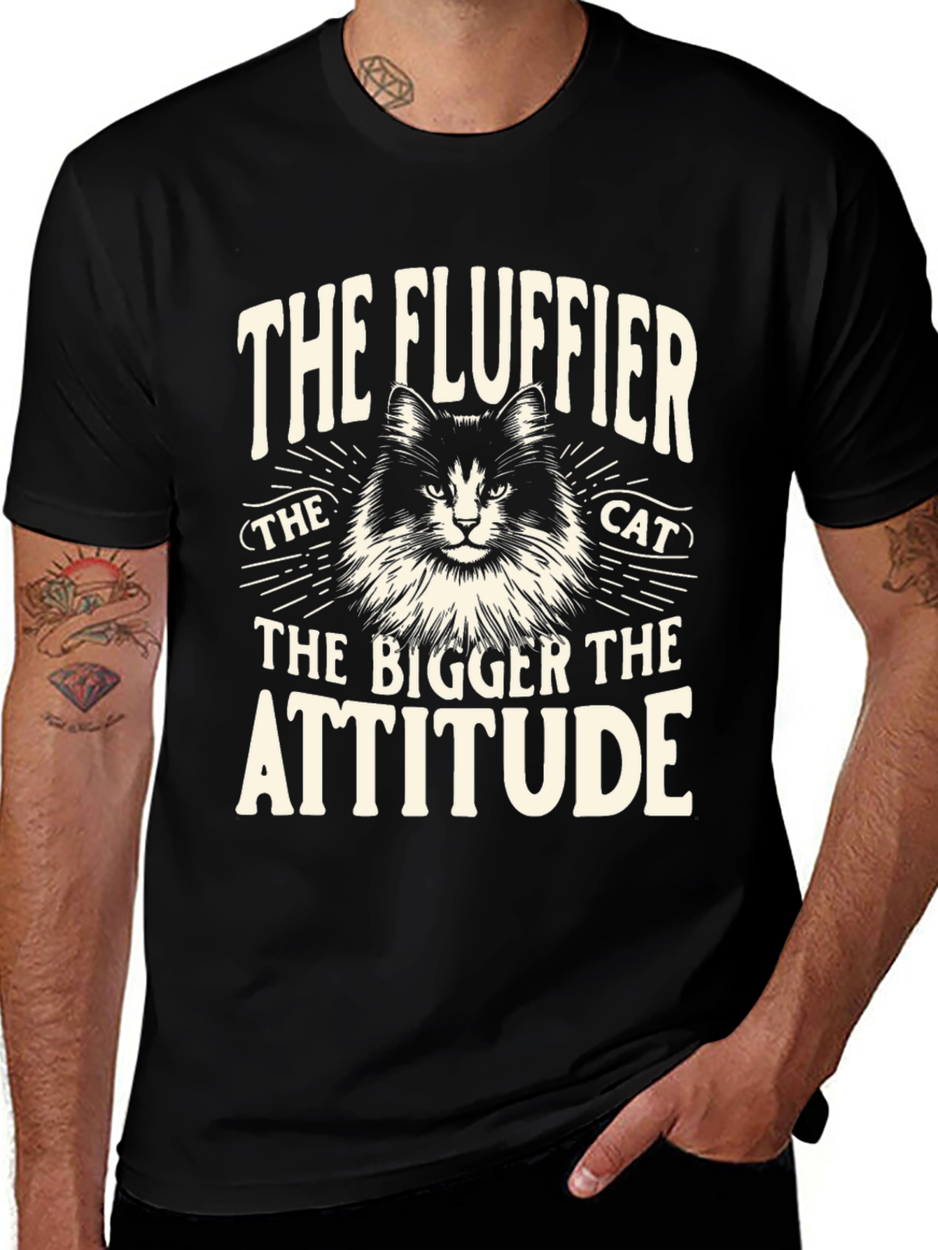 Fluffy Cat Attitude T-Shirt - Unisex Black Tee