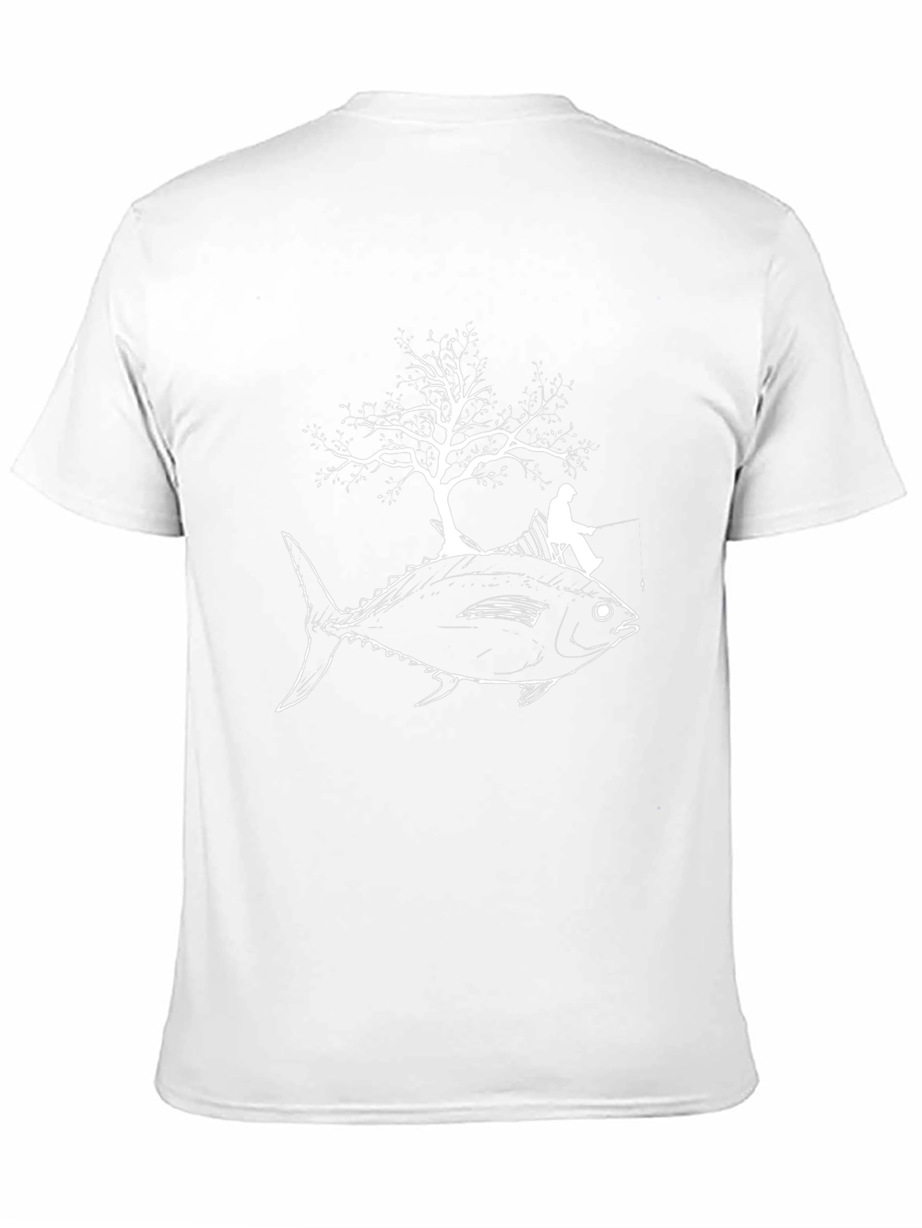 Fish Tree Fisherman Graphic Tee - Unique Black T-Shirt