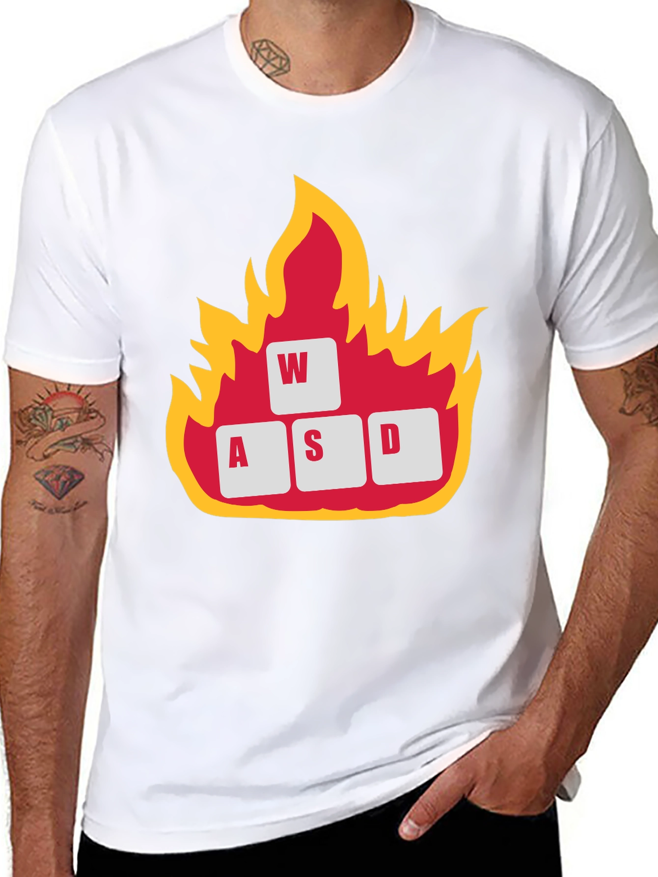 Gaming WASD Keys Flame Graphic T-Shirt