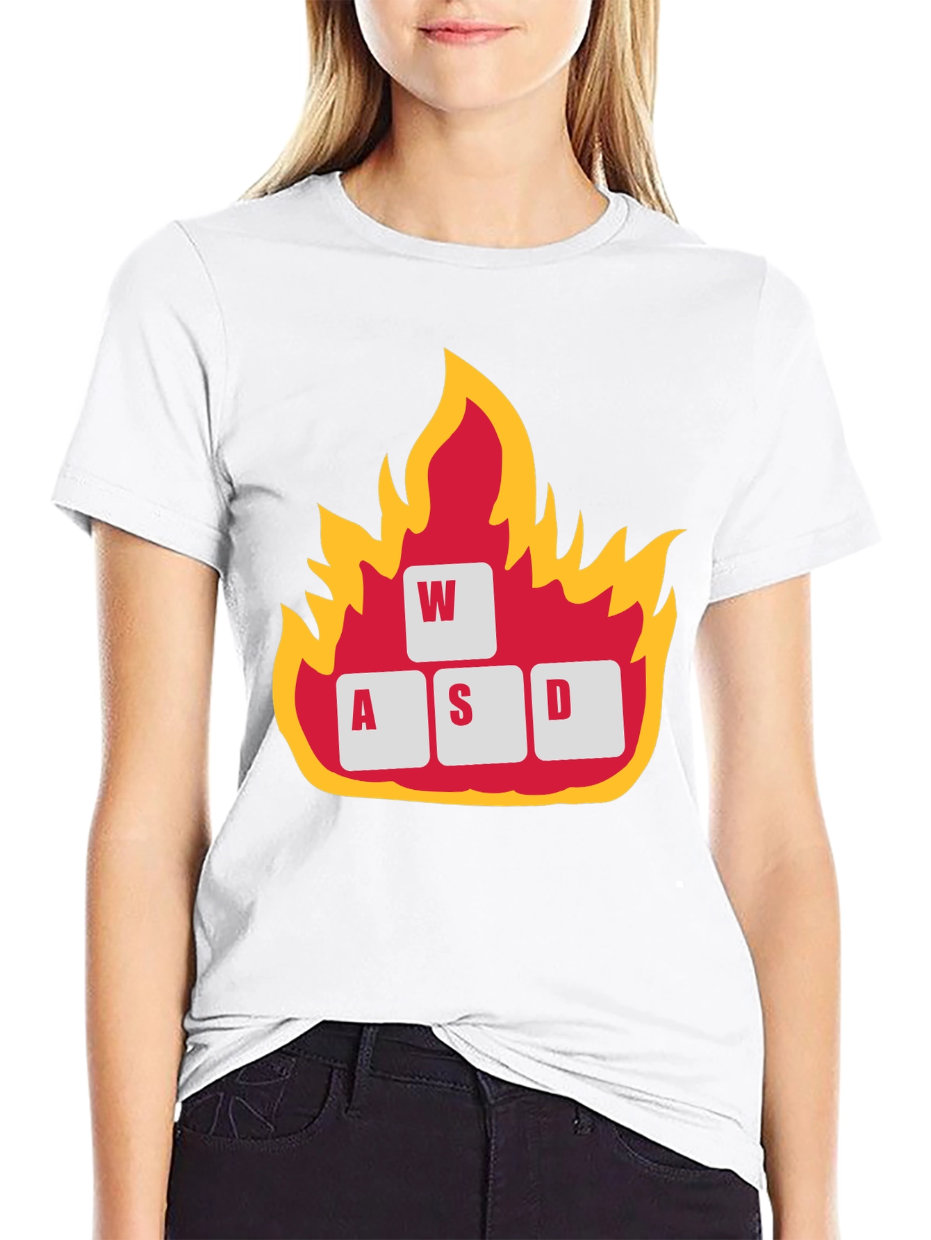 Gaming WASD Keys Flame Graphic T-Shirt