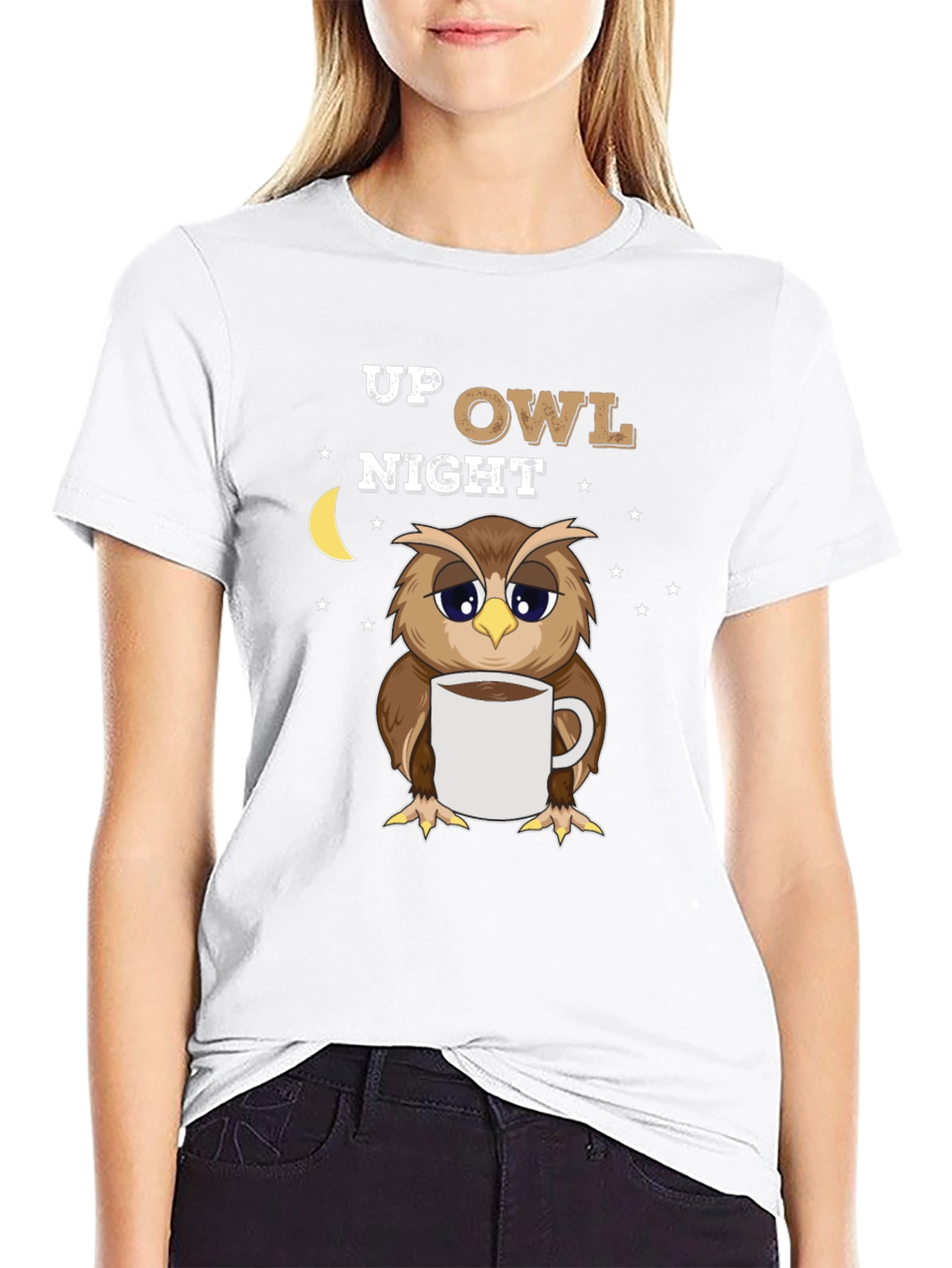 Up Owl Night Black Graphic Tee
