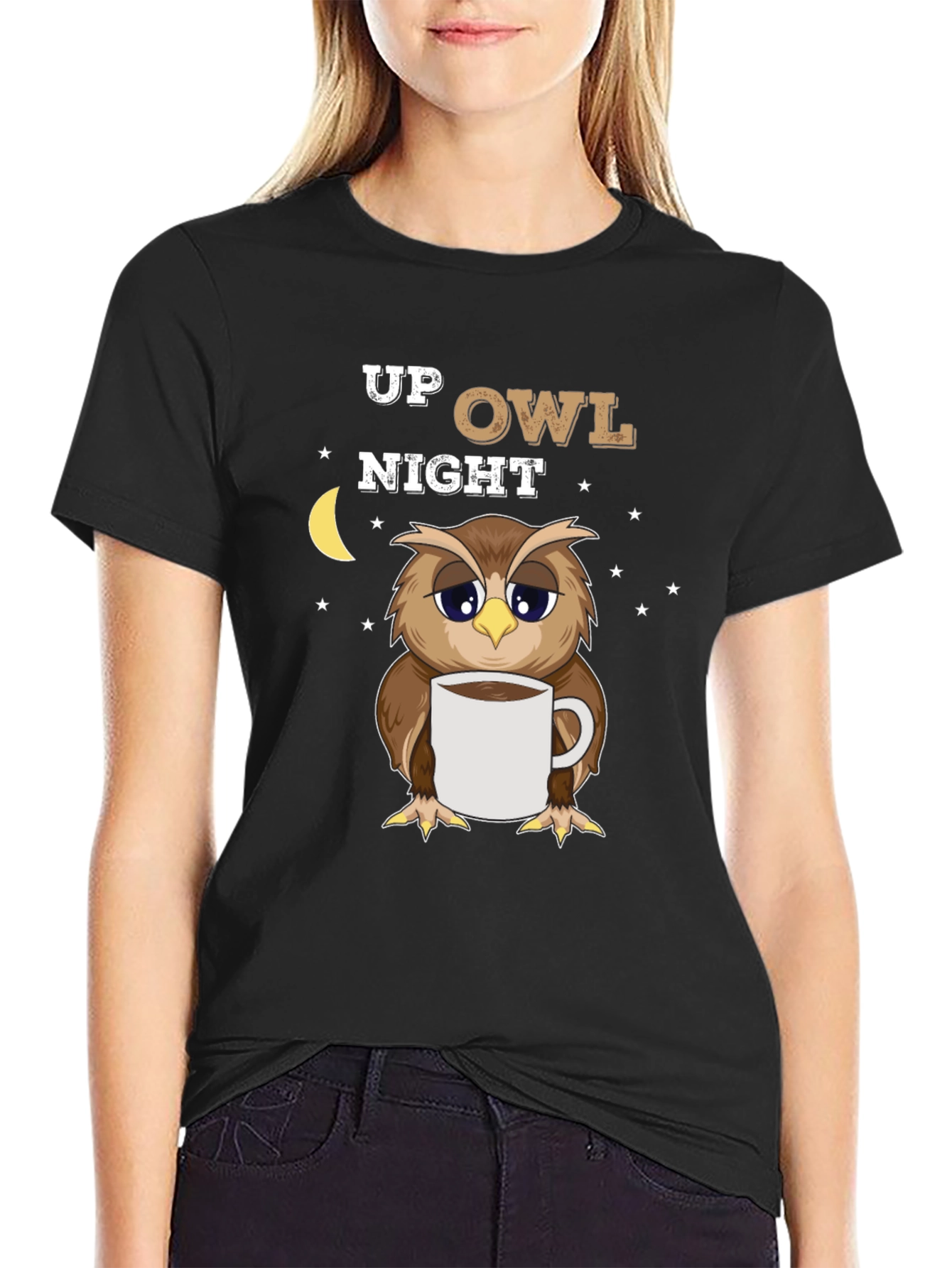 Up Owl Night Black Graphic Tee
