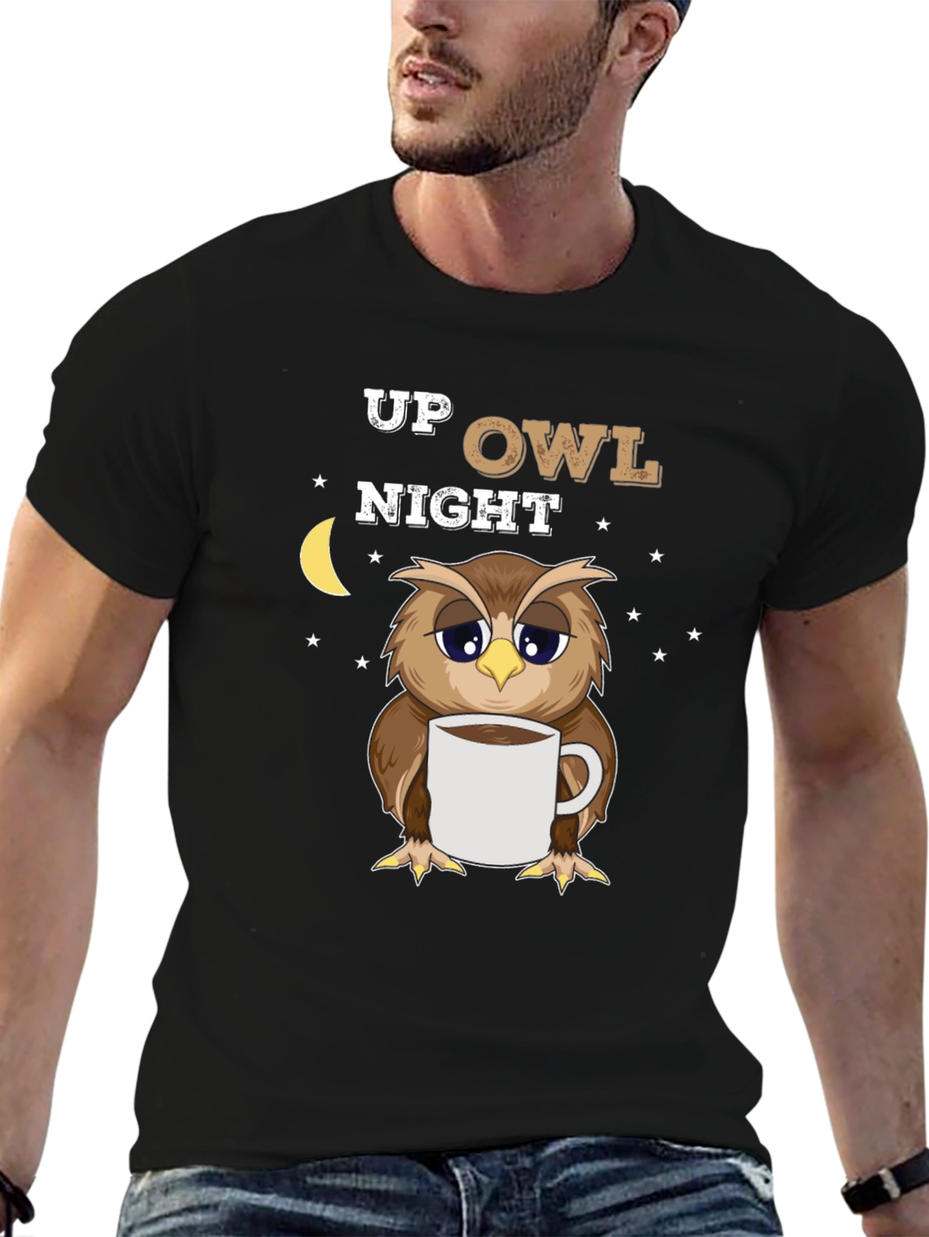 Up Owl Night Black Graphic Tee
