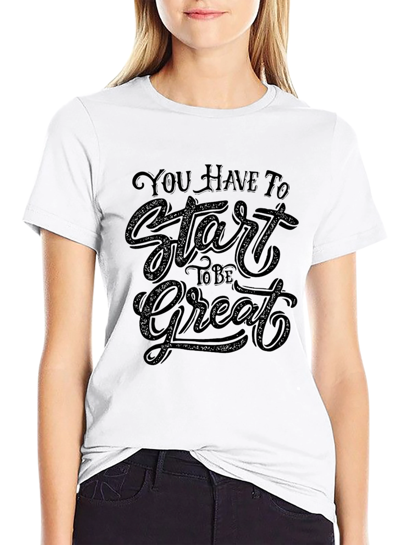 Motivational Start Great Black Graphic Tee