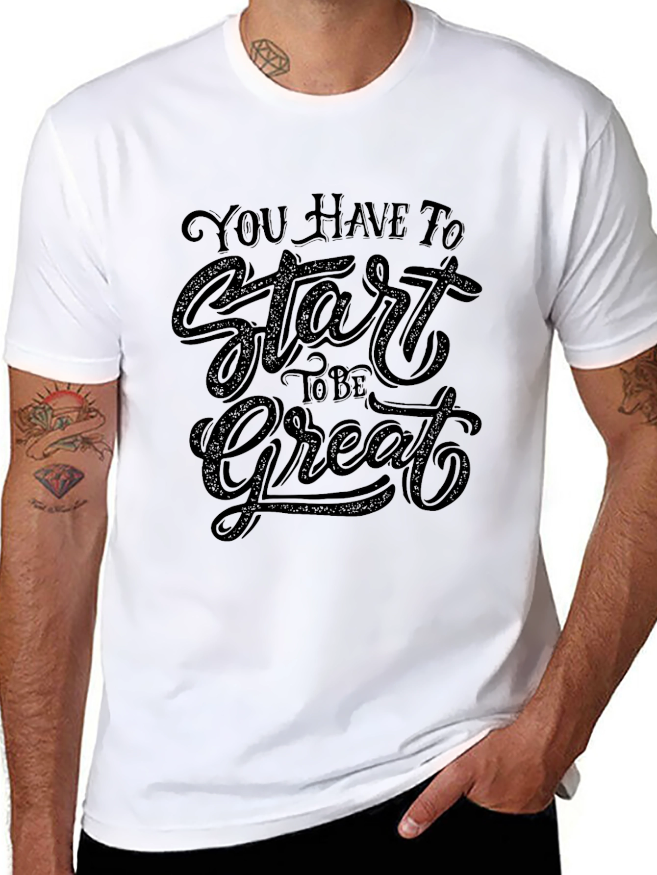 Motivational Start Great Black Graphic Tee