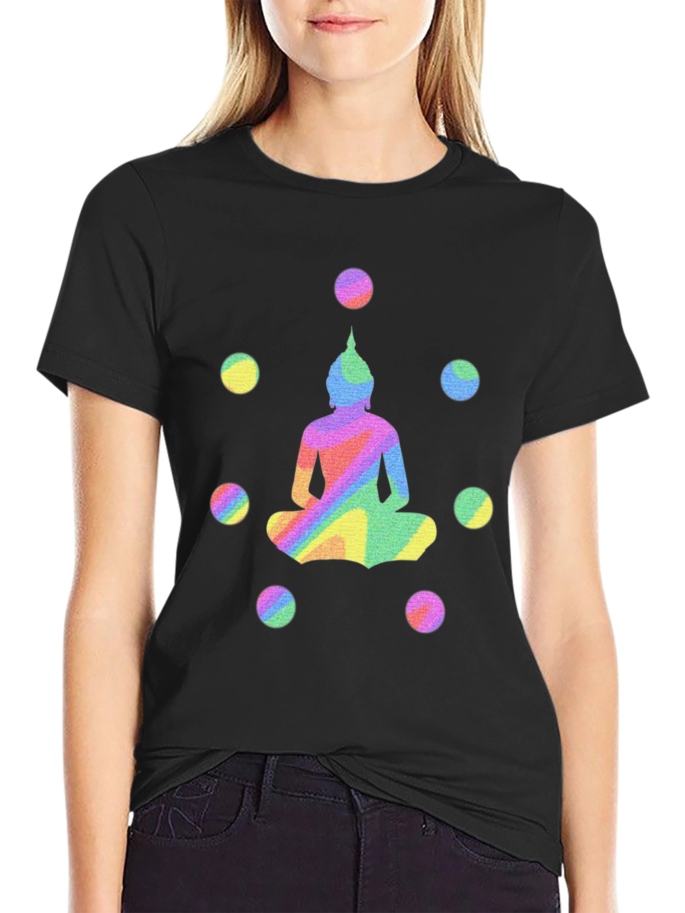 Rainbow Buddha Graphic Tee - Unisex Black T-Shirt