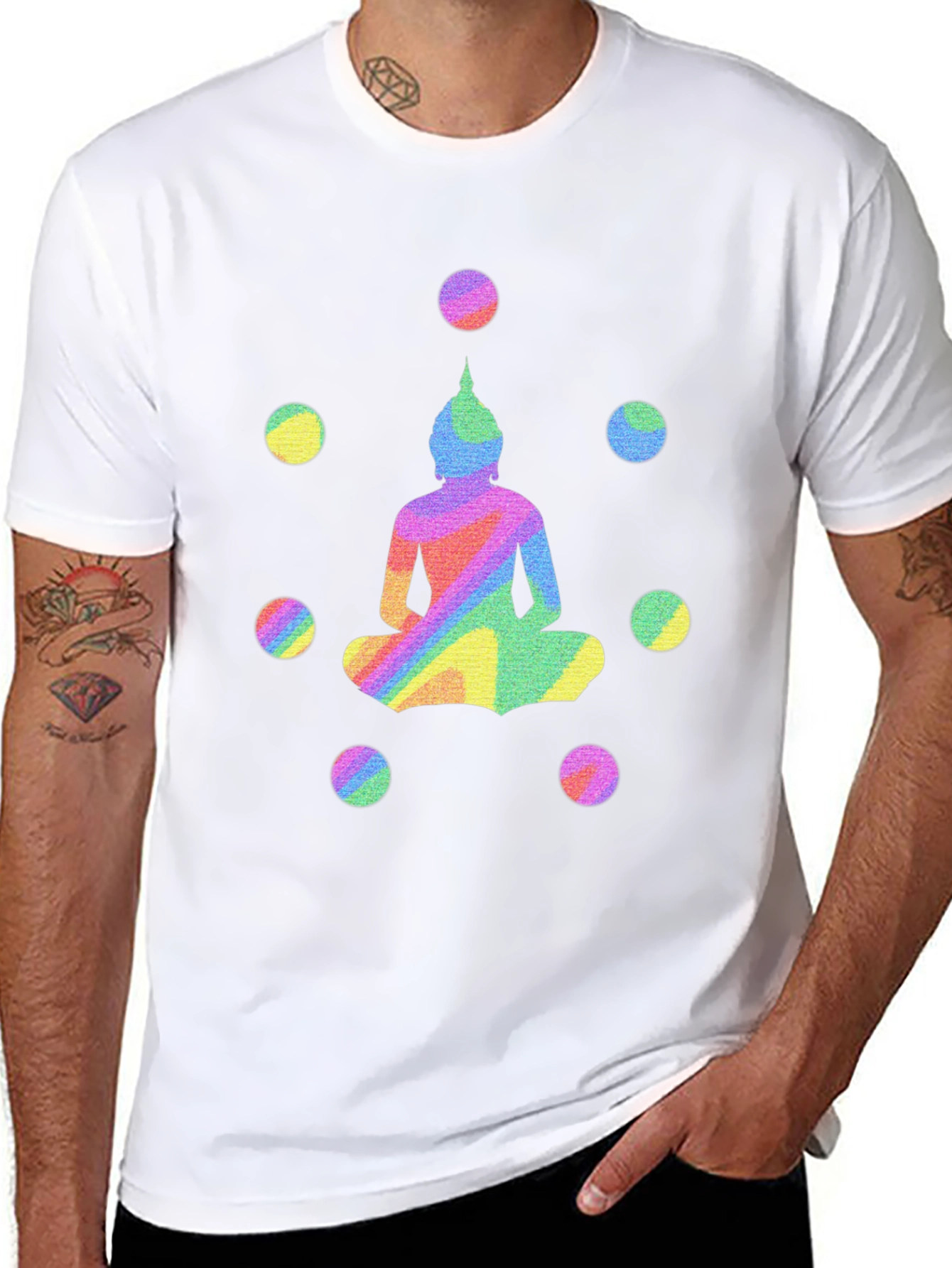 Rainbow Buddha Graphic Tee - Unisex Black T-Shirt