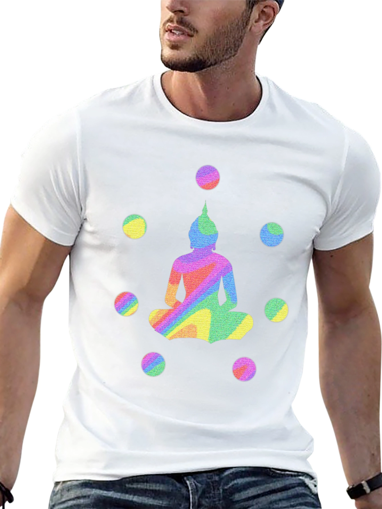 Rainbow Buddha Graphic Tee - Unisex Black T-Shirt