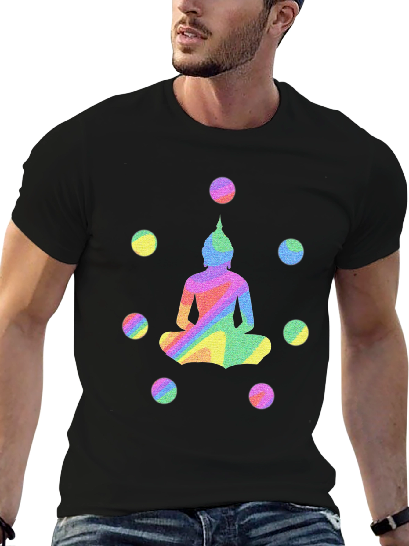 Rainbow Buddha Graphic Tee - Unisex Black T-Shirt