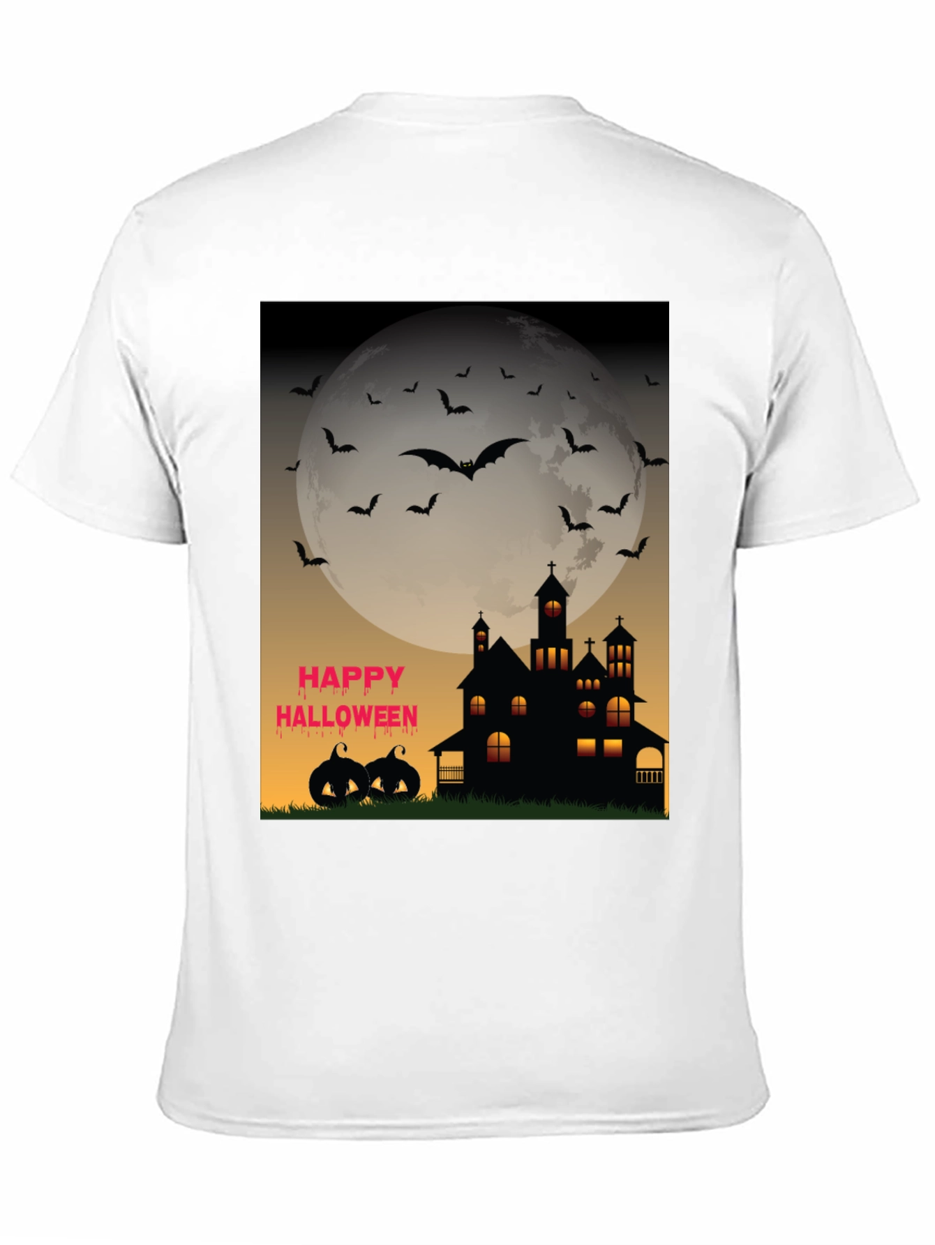 Halloween T-Shirt - Haunted House Bats and Pumpkins