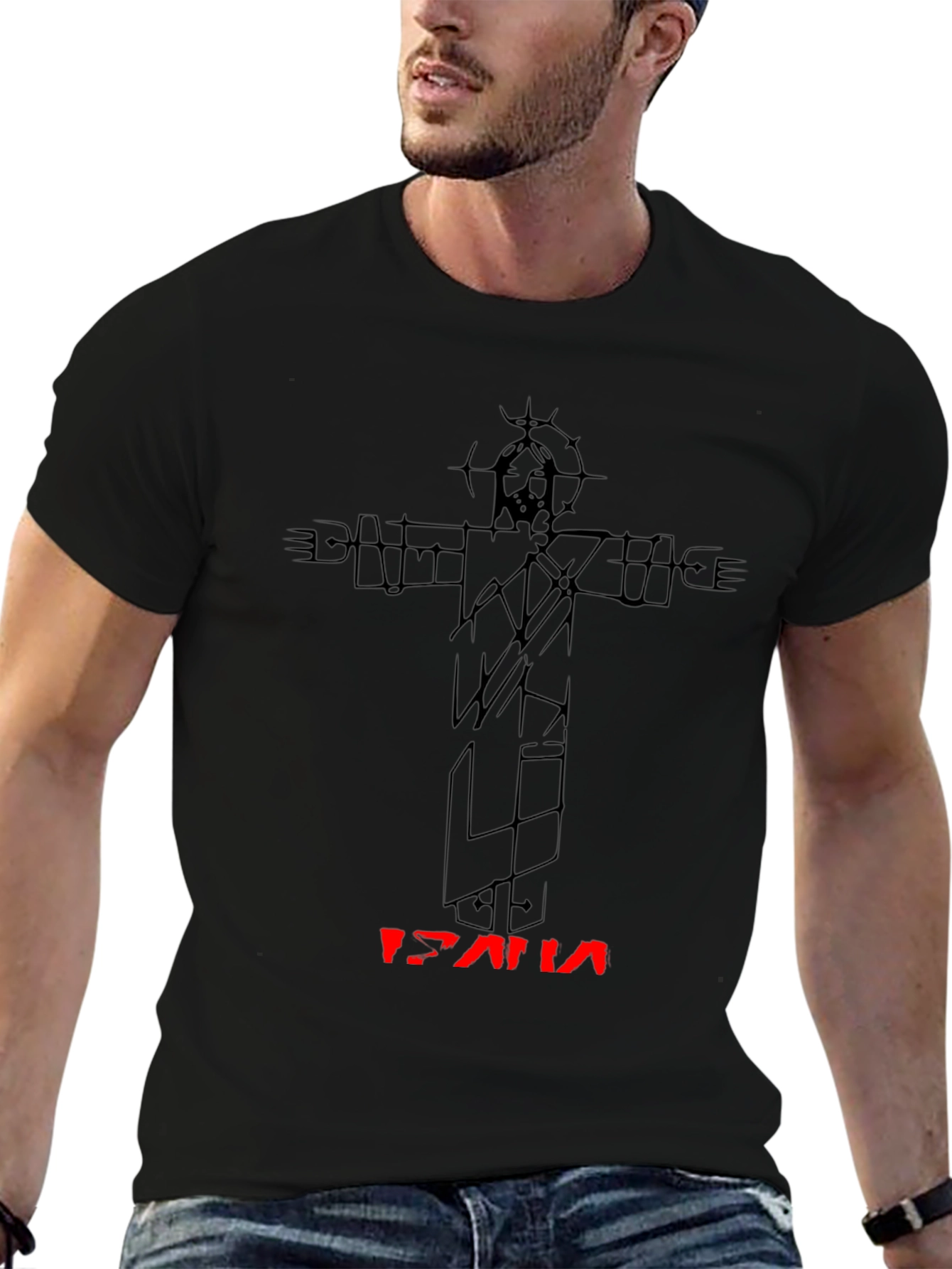 Abstract Jesus Graphic Black Tee