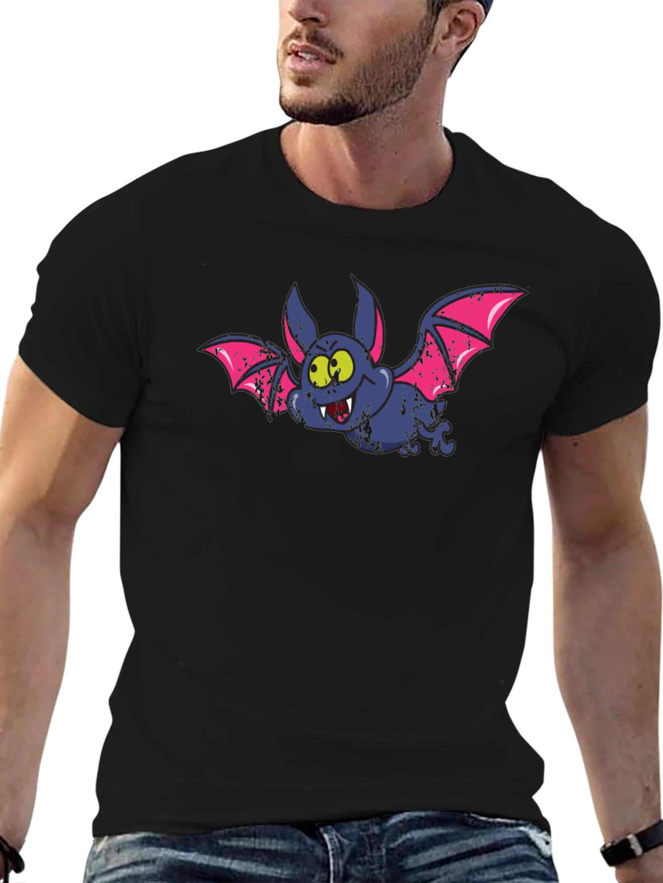 Cartoon Bat Black T-Shirt