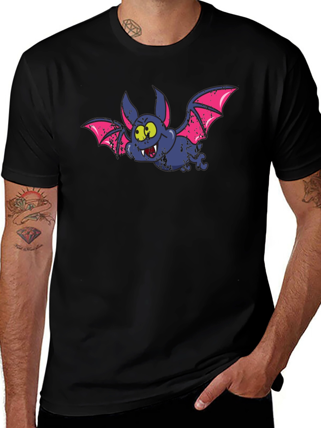 Cartoon Bat Black T-Shirt