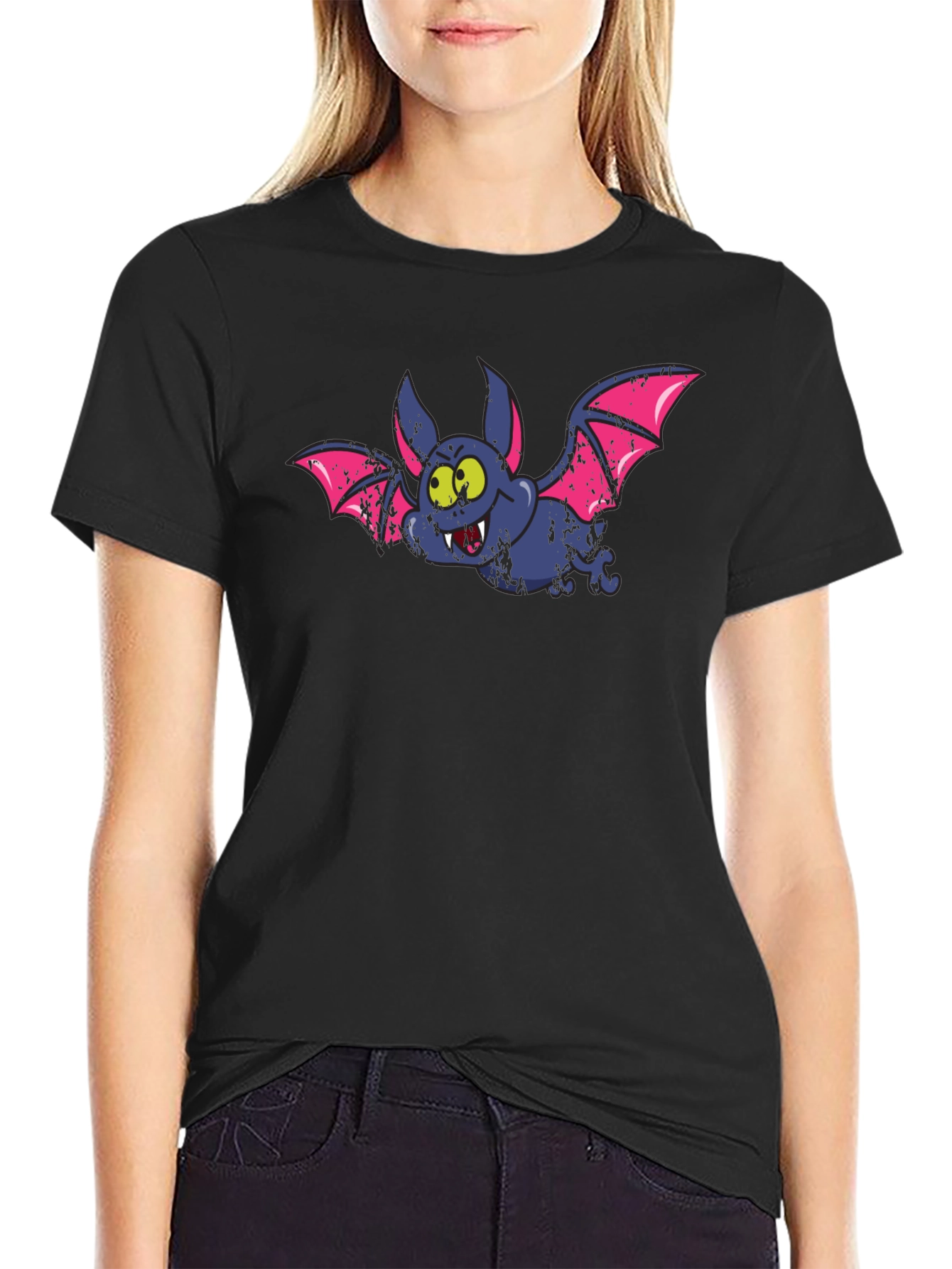 Cartoon Bat Black T-Shirt