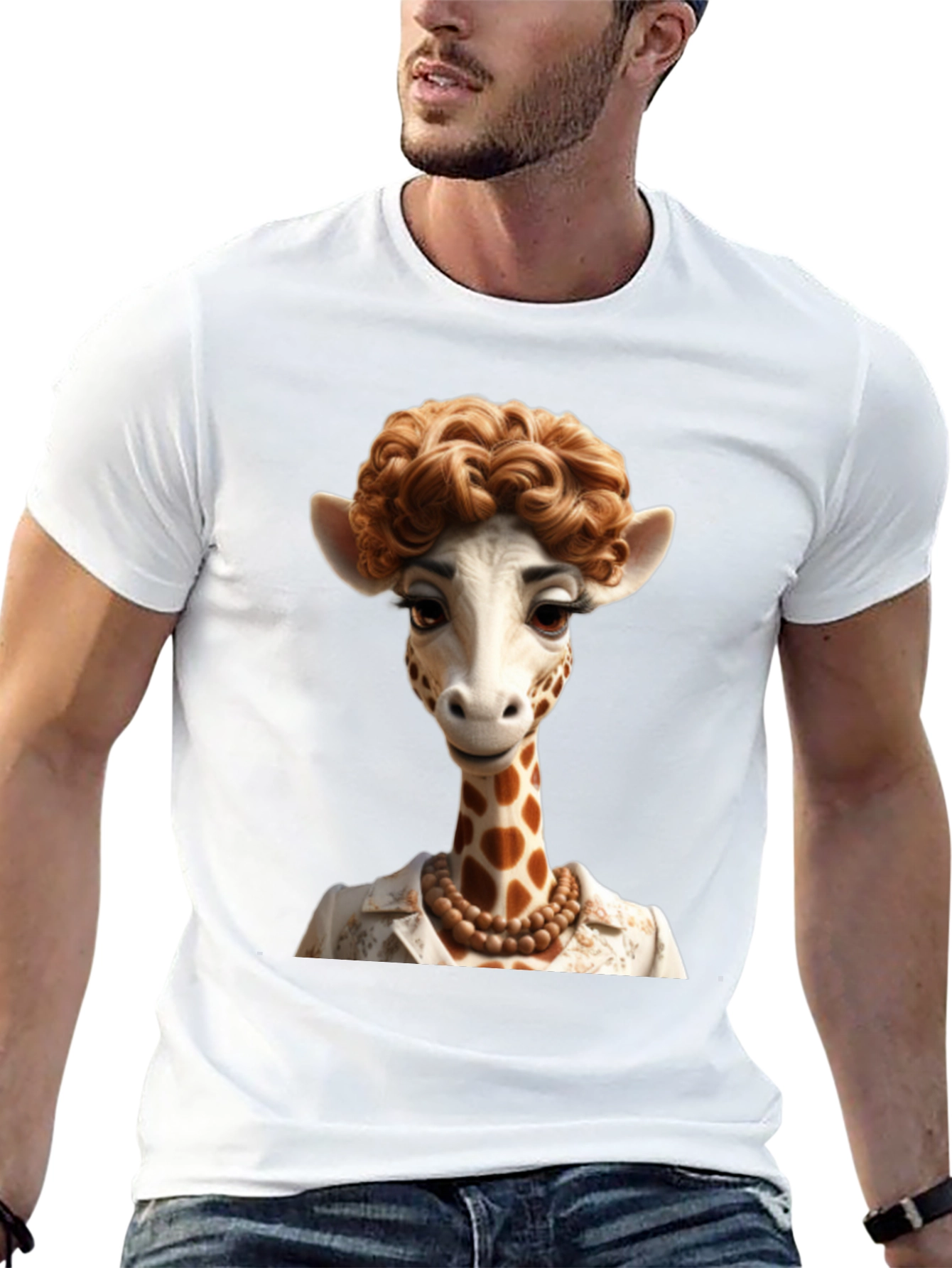 Giraffe Lady Graphic Tee - Unique Animal Art T-Shirt