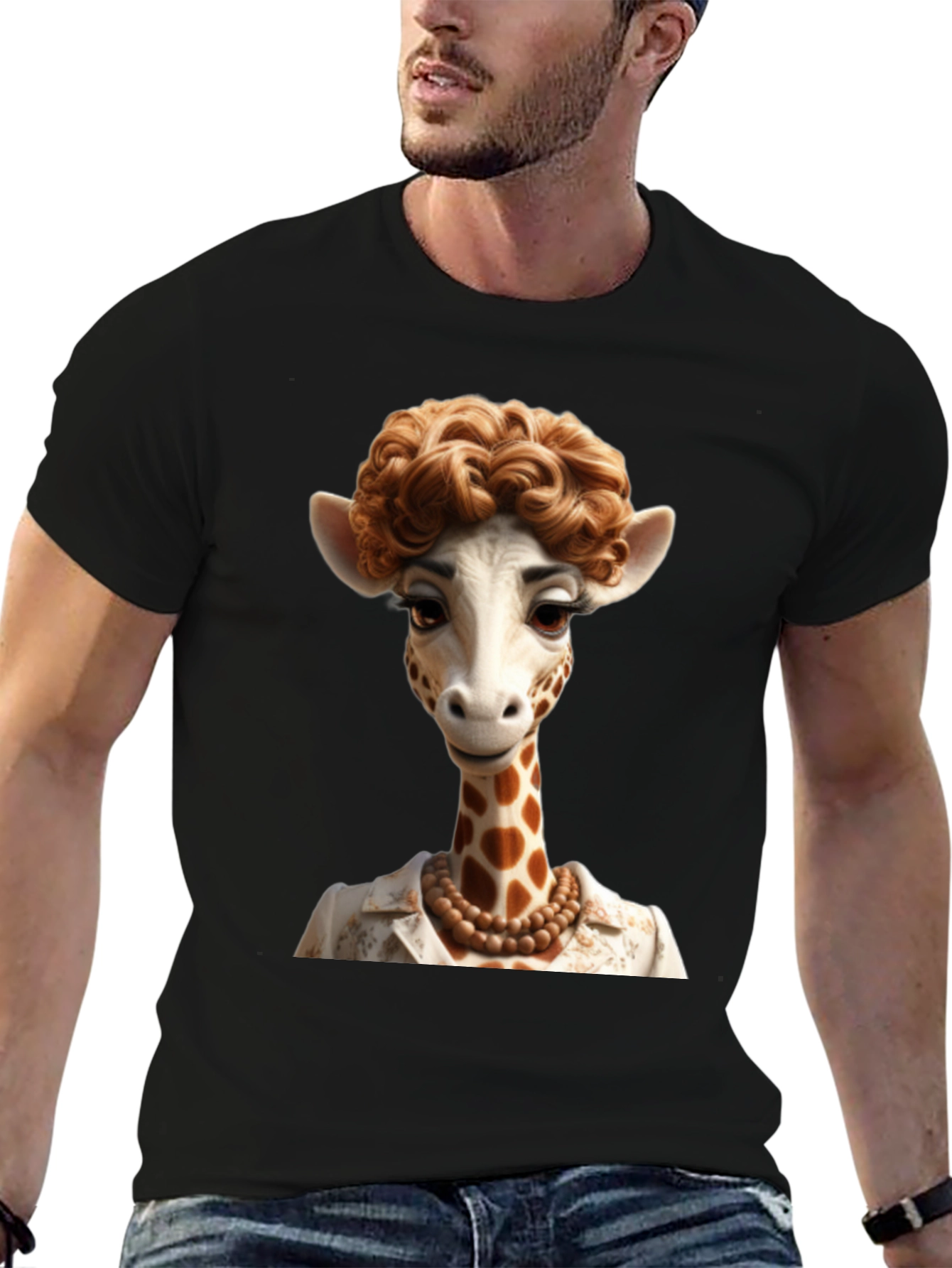 Giraffe Lady Graphic Tee - Unique Animal Art T-Shirt