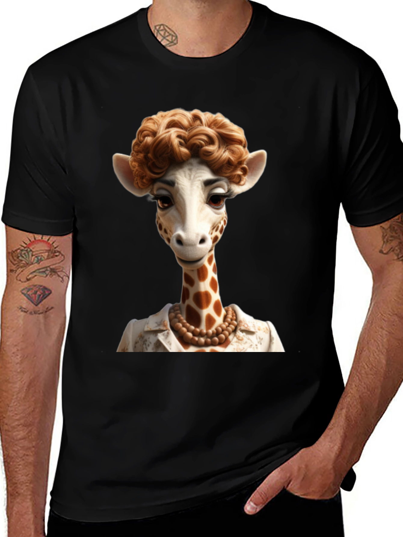 Giraffe Lady Graphic Tee - Unique Animal Art T-Shirt