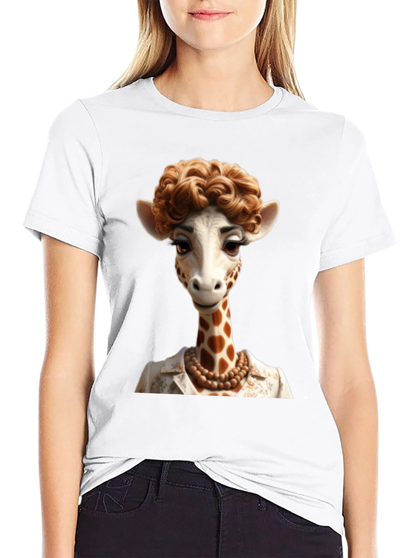 Giraffe Lady Graphic Tee - Unique Animal Art T-Shirt