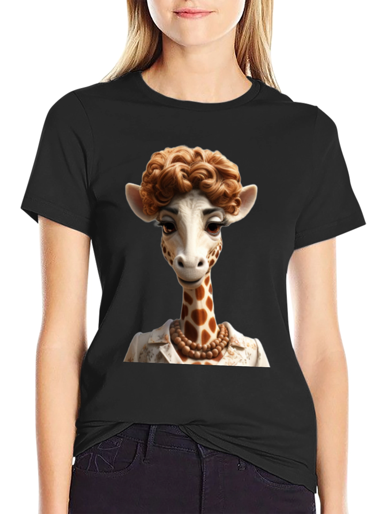 Giraffe Lady Graphic Tee - Unique Animal Art T-Shirt