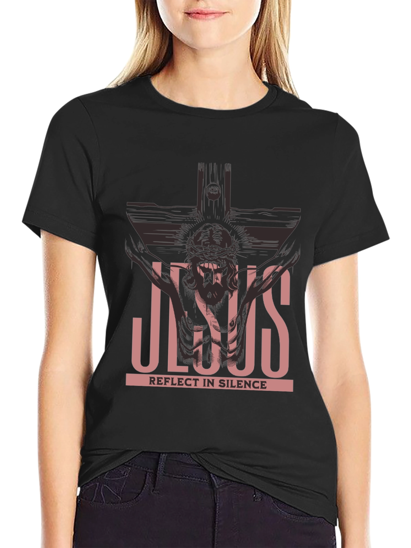 Jesus Reflect in Silence Graphic Tee - Black