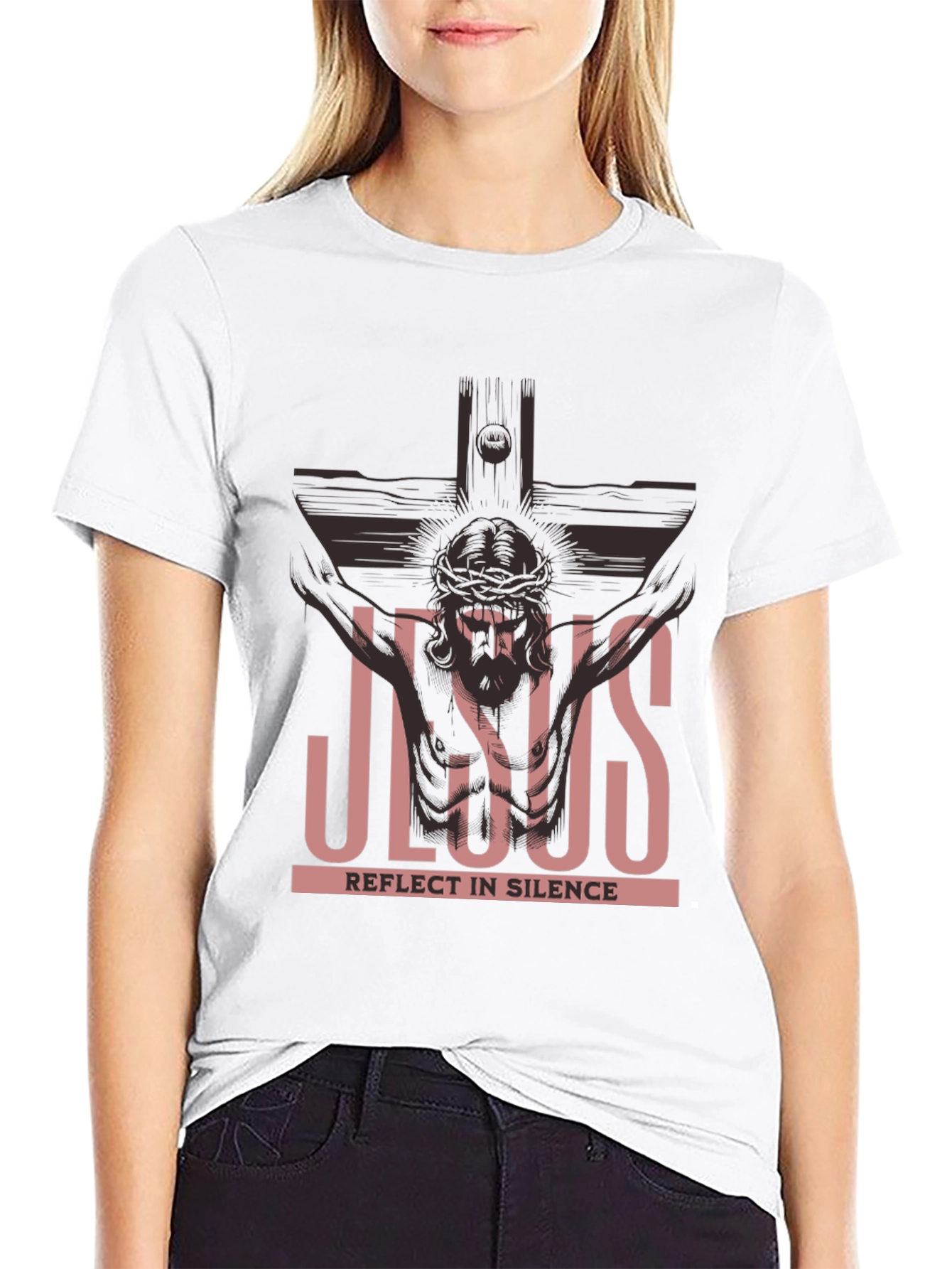Jesus Reflect in Silence Graphic Tee - Black