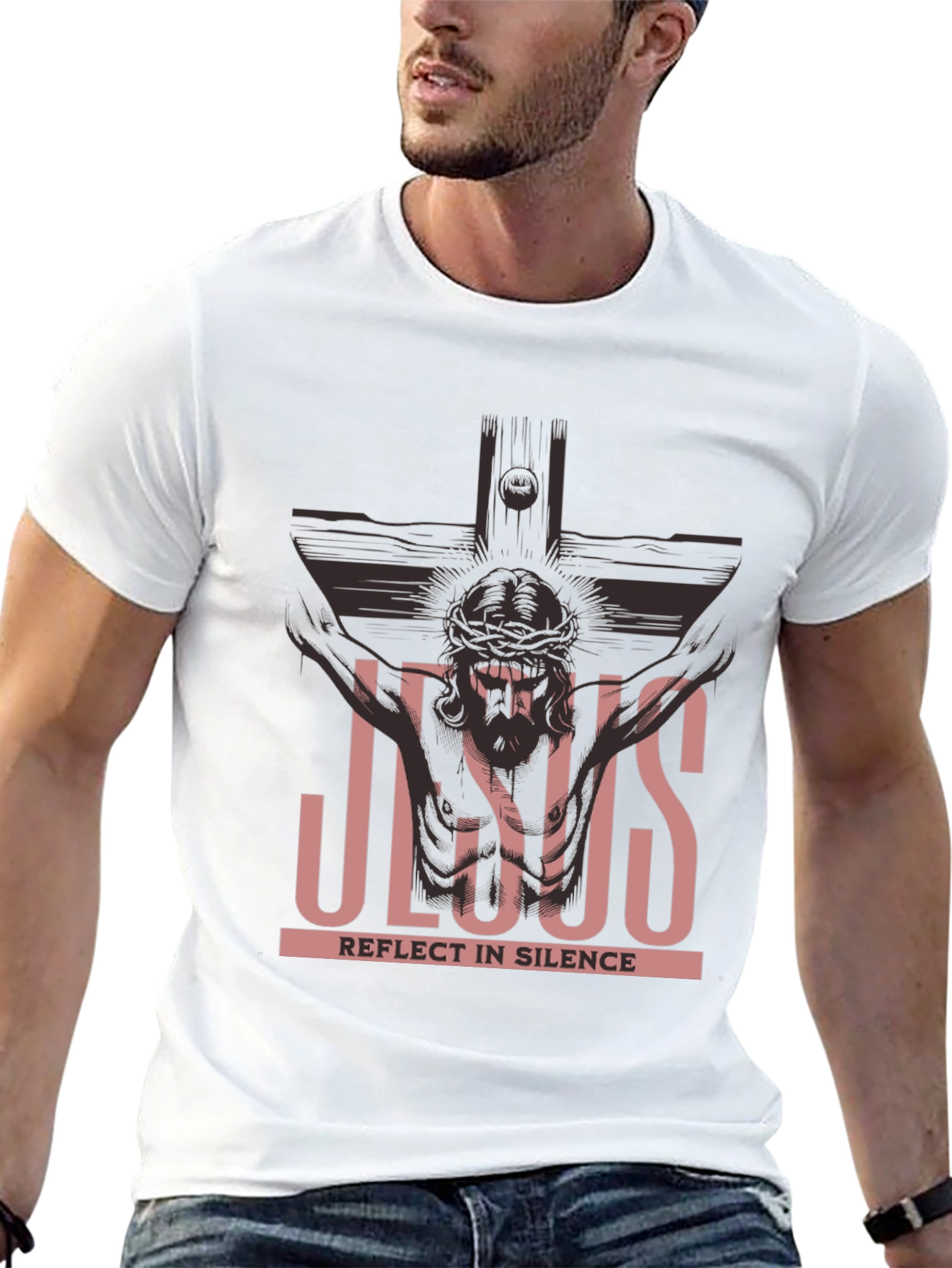 Jesus Reflect in Silence Graphic Tee - Black