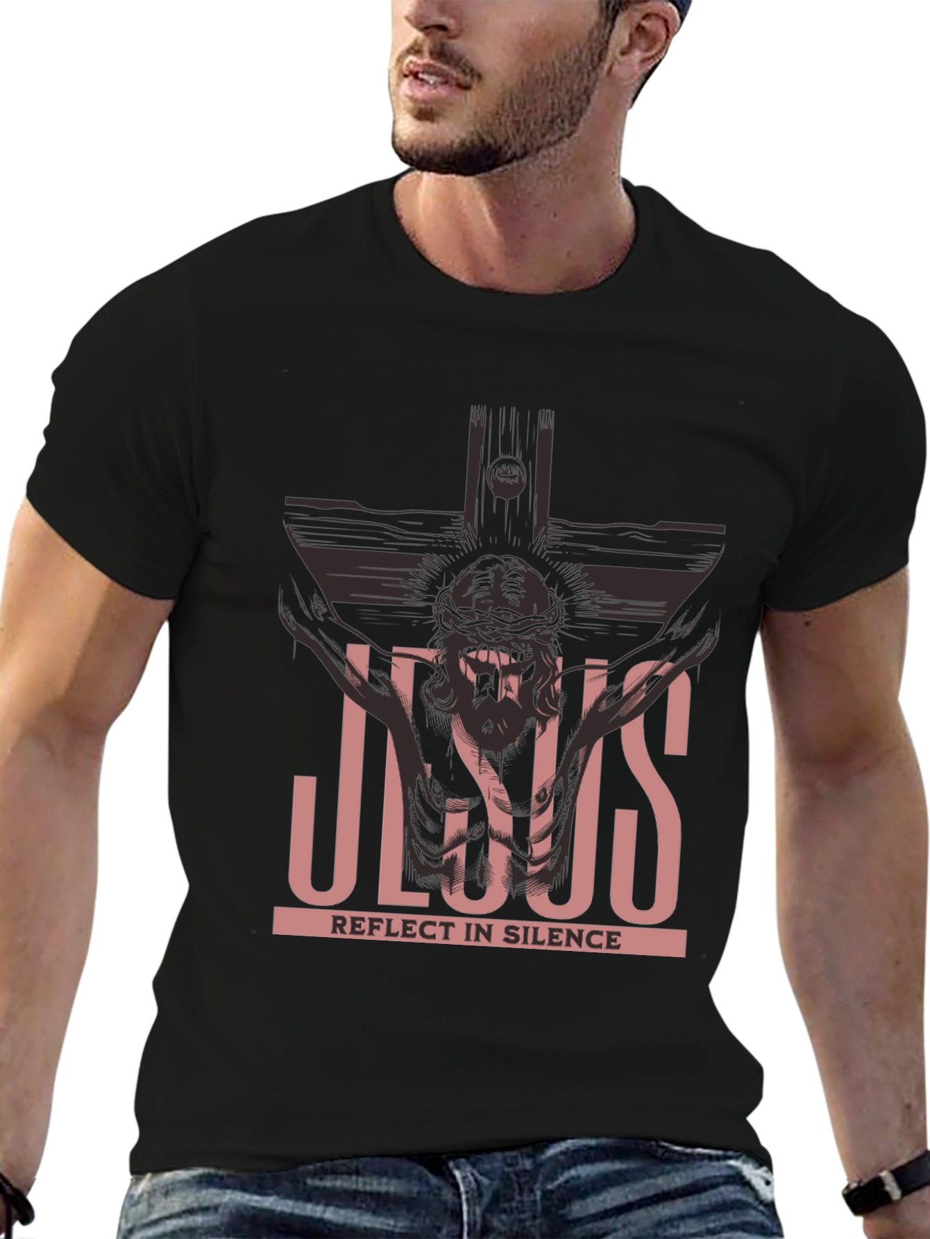 Jesus Reflect in Silence Graphic Tee - Black