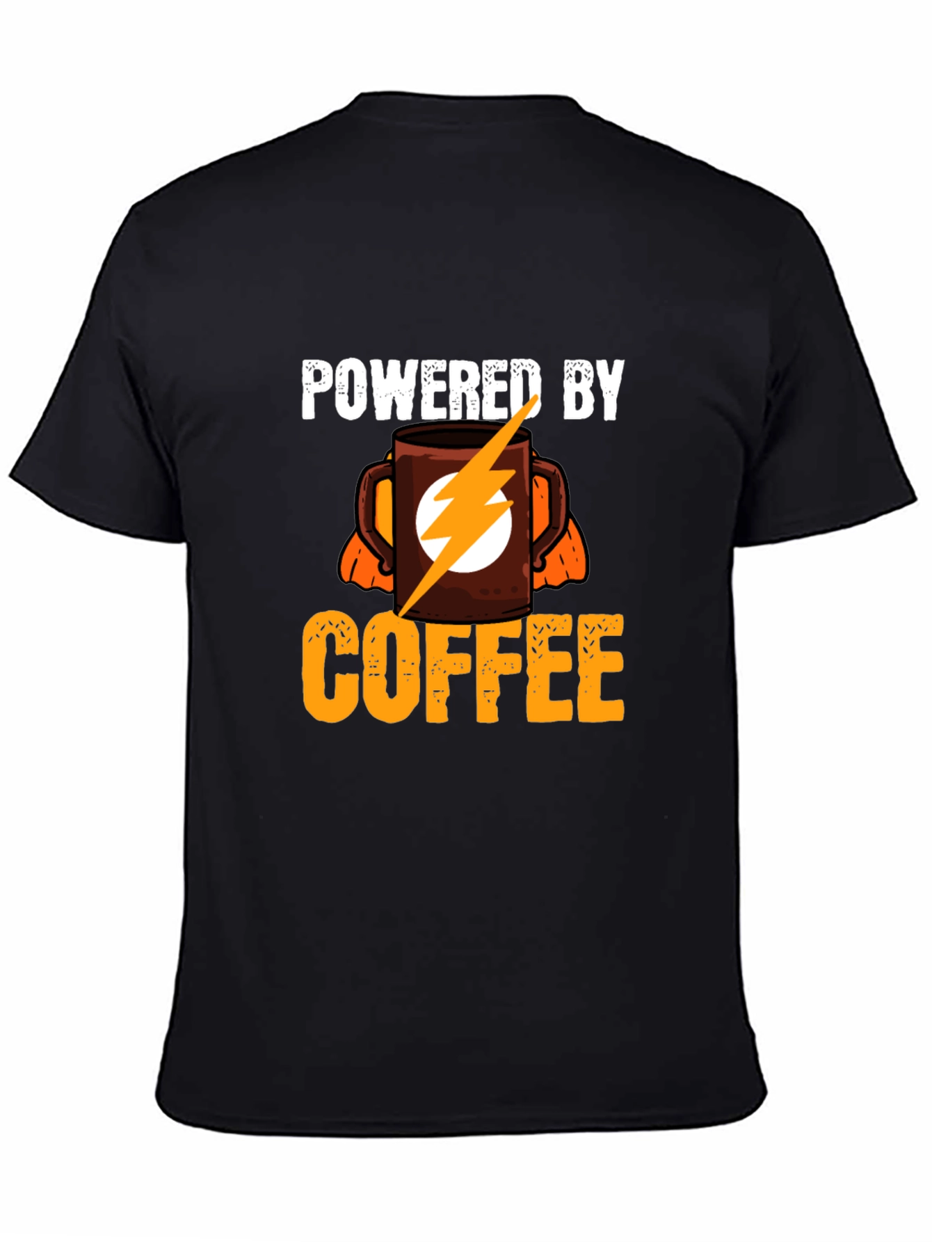 Powered By Coffee T-Shirt - Electric Flash Design