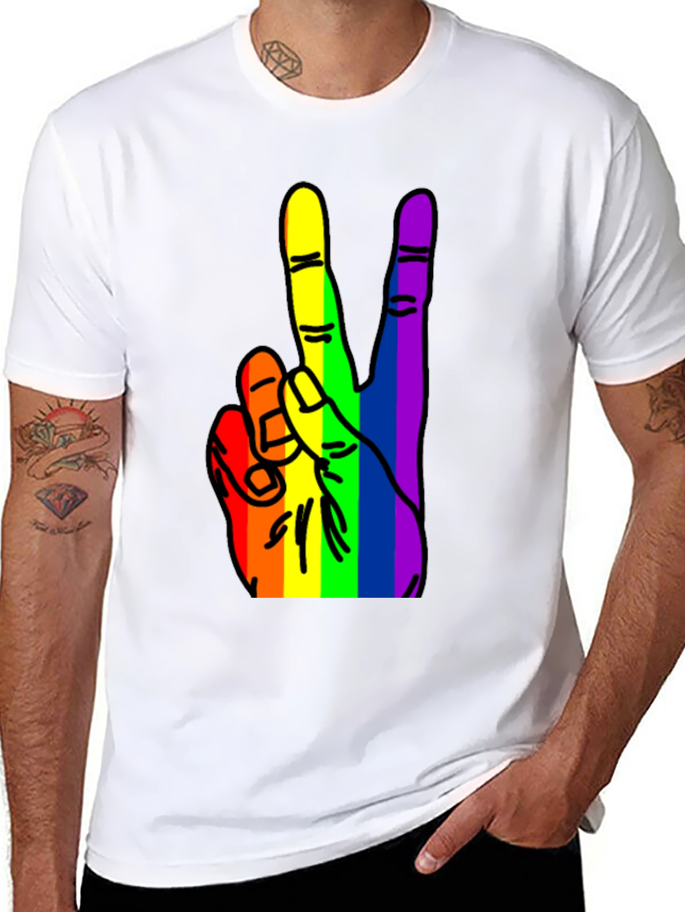Rainbow Peace Hand Graphic Tee