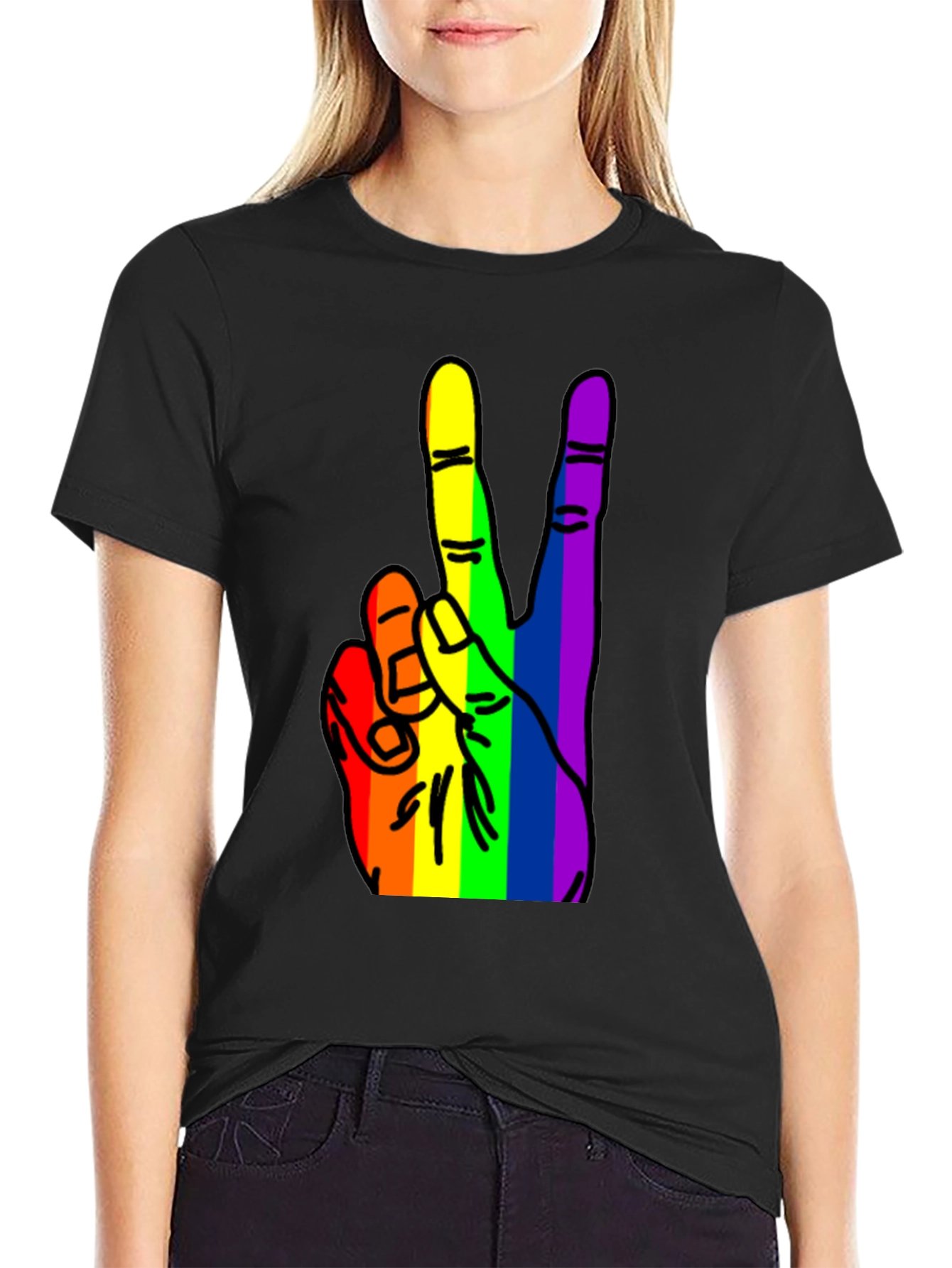Rainbow Peace Hand Graphic Tee