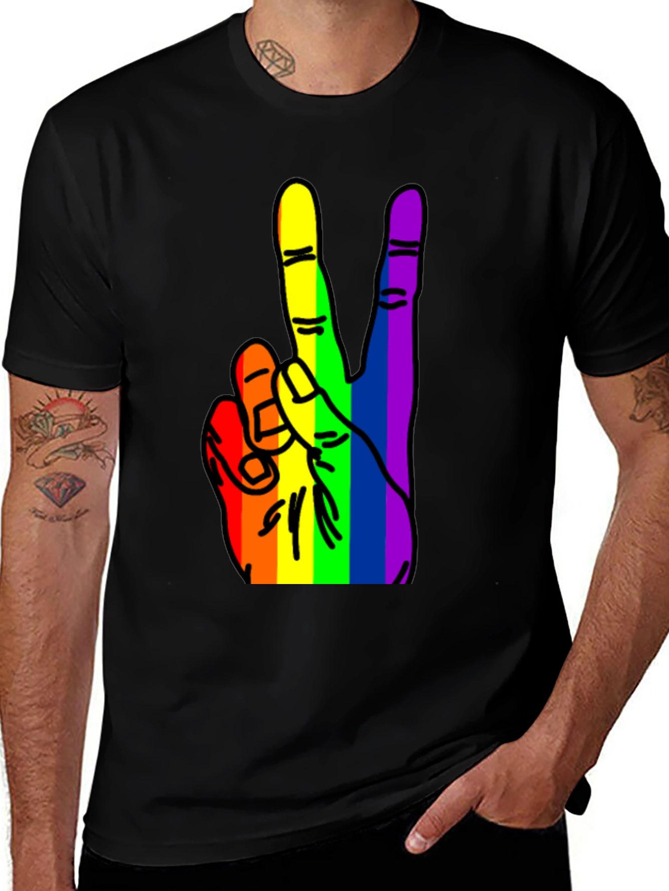 Rainbow Peace Hand Graphic Tee