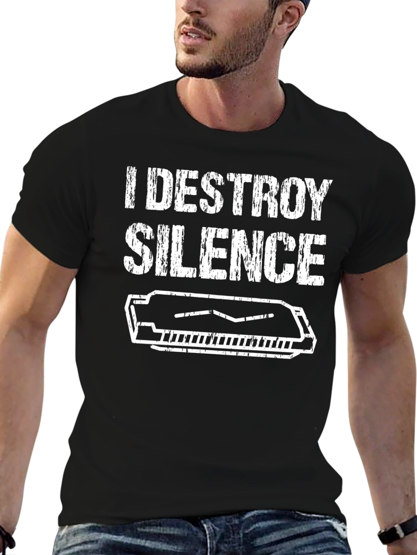 I Destroy Silence Harmonica T-Shirt