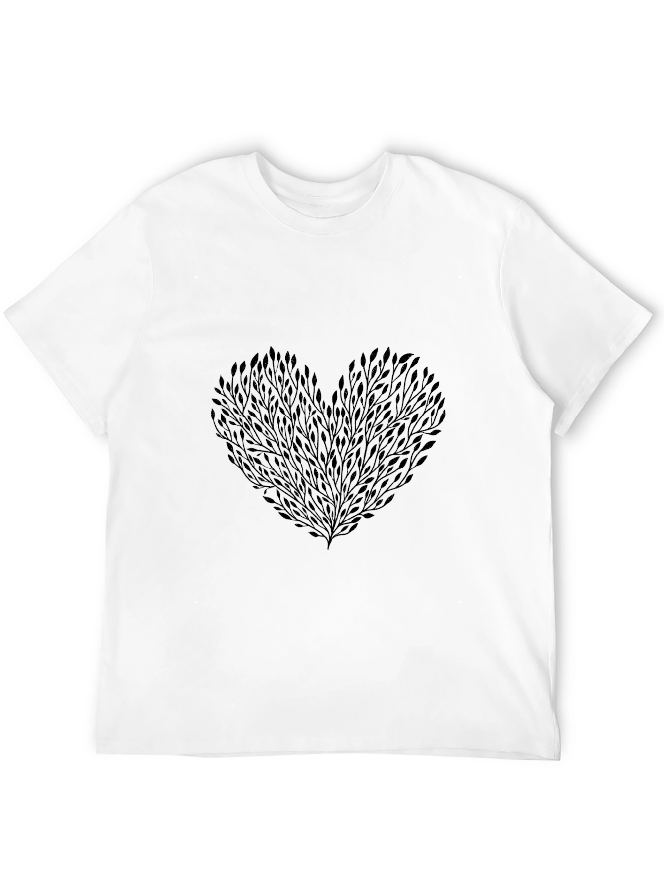 Heart Leaf Design Black T-Shirt