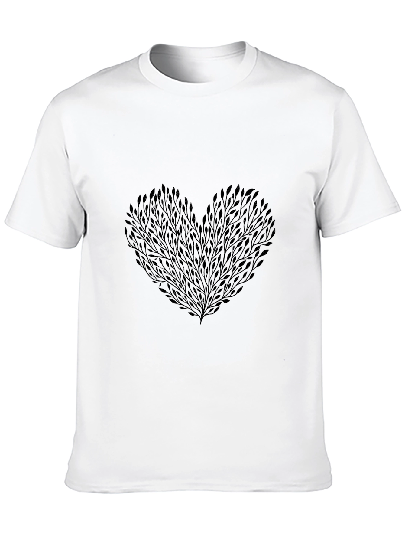 Heart Leaf Design Black T-Shirt