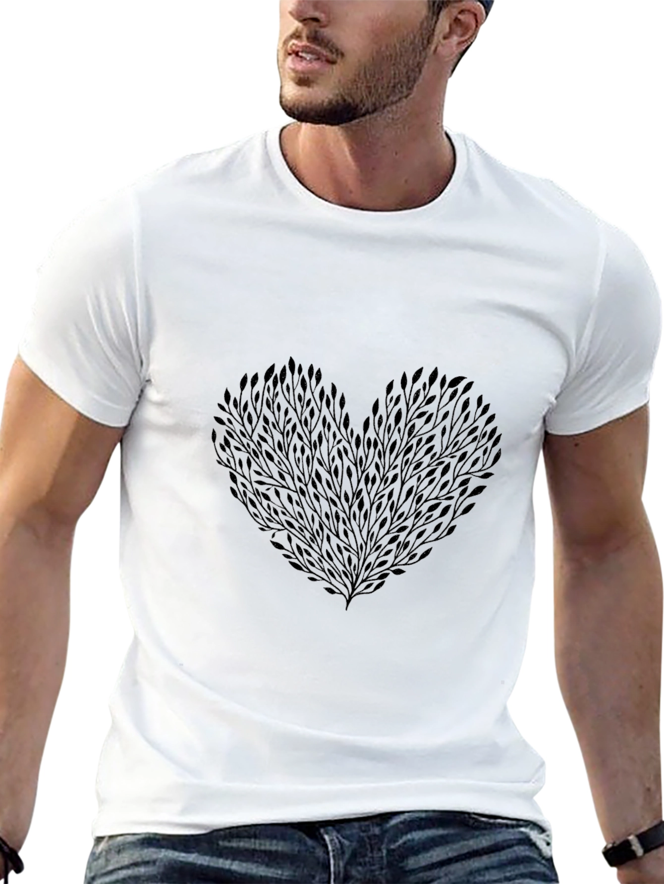 Heart Leaf Design Black T-Shirt