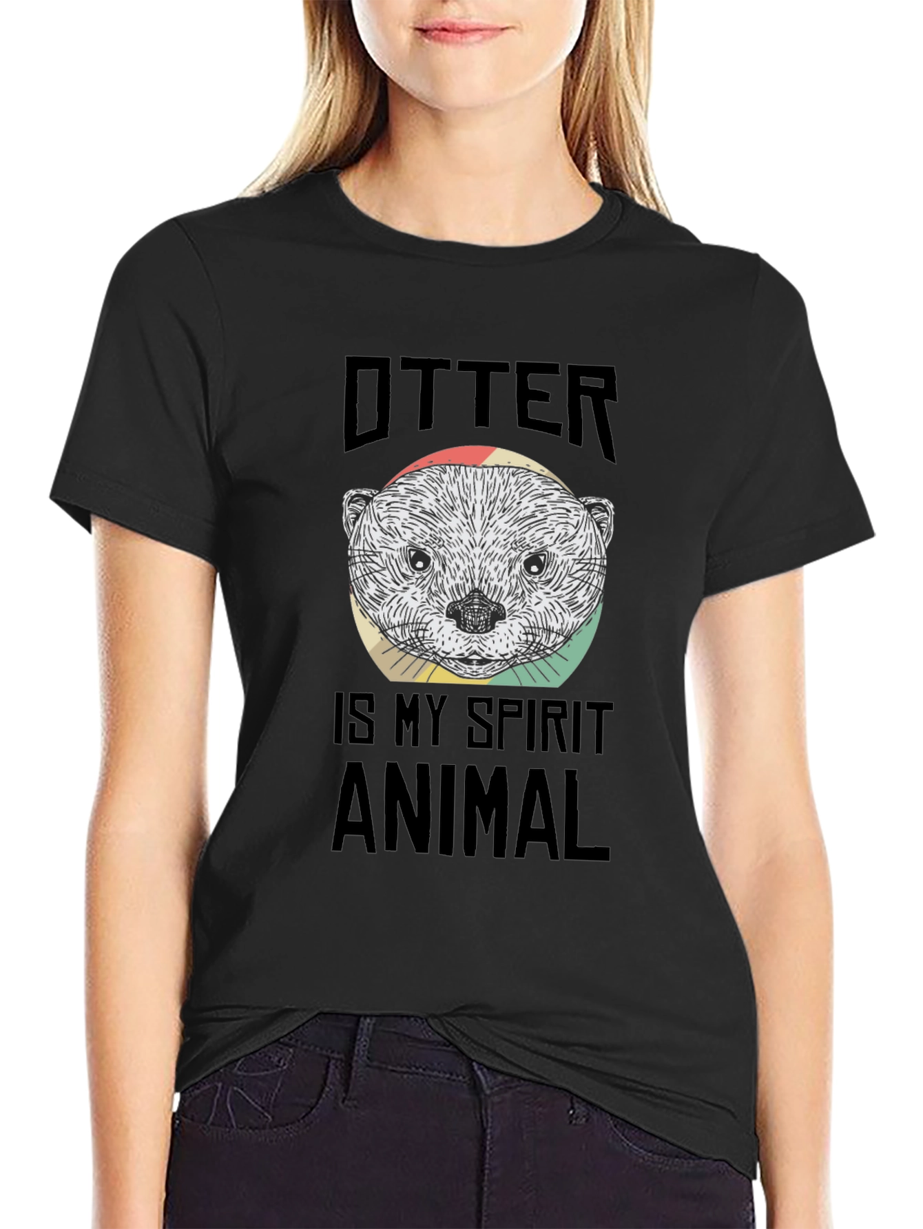 Otter Spirit Animal Black Graphic T-Shirt
