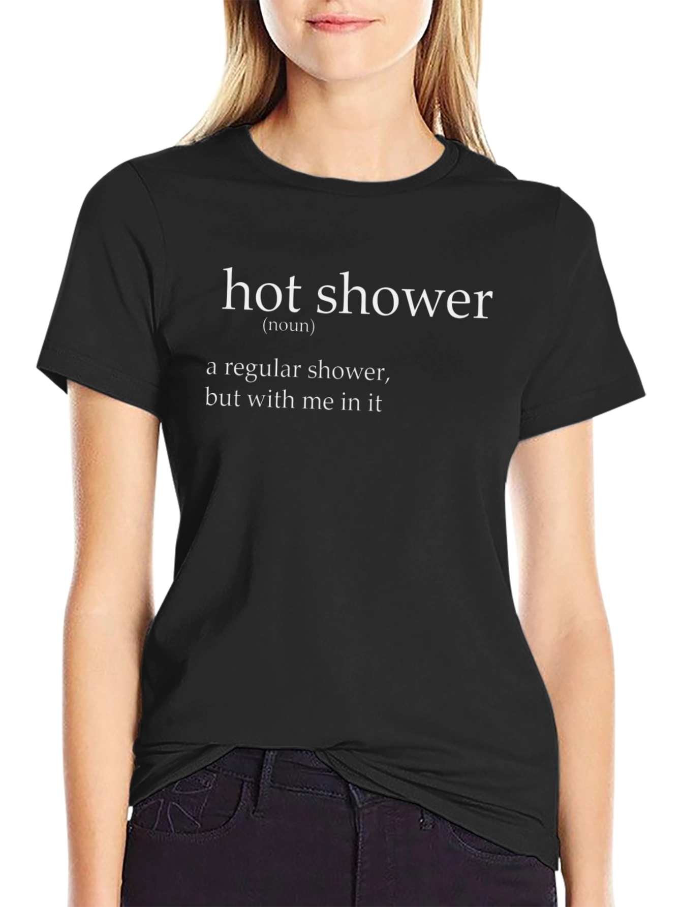 Humorous Hot Shower Graphic Tee - Black