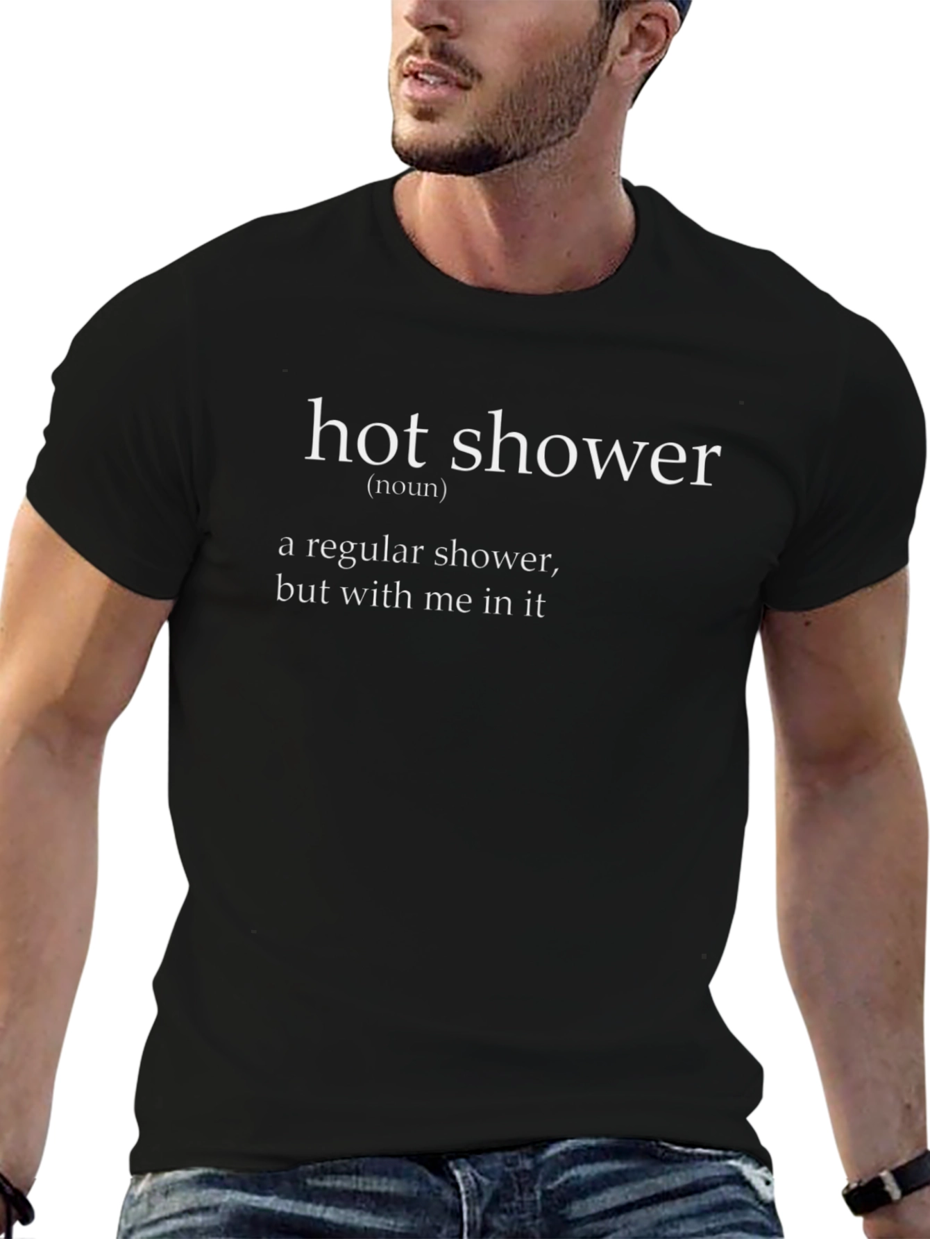 Humorous Hot Shower Graphic Tee - Black