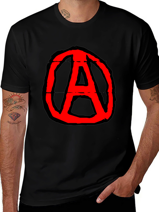 Anarchy Symbol Graphic Tee - Black Cotton Casual T-Shirt