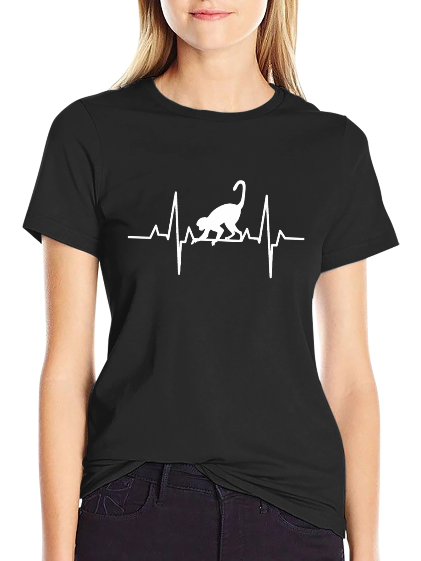 Monkey Heartbeat Graphic Tee - Black Unisex T-Shirt