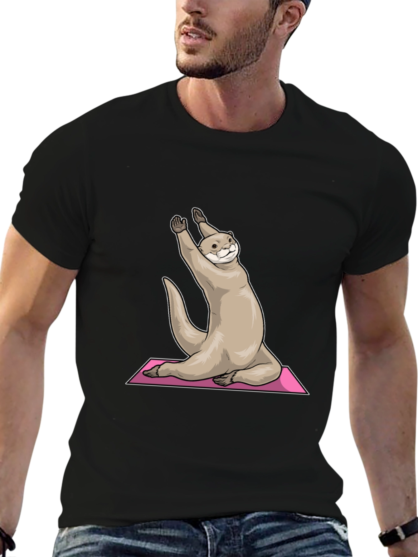 Yoga Otter Graphic Tee - Black Cotton T-Shirt