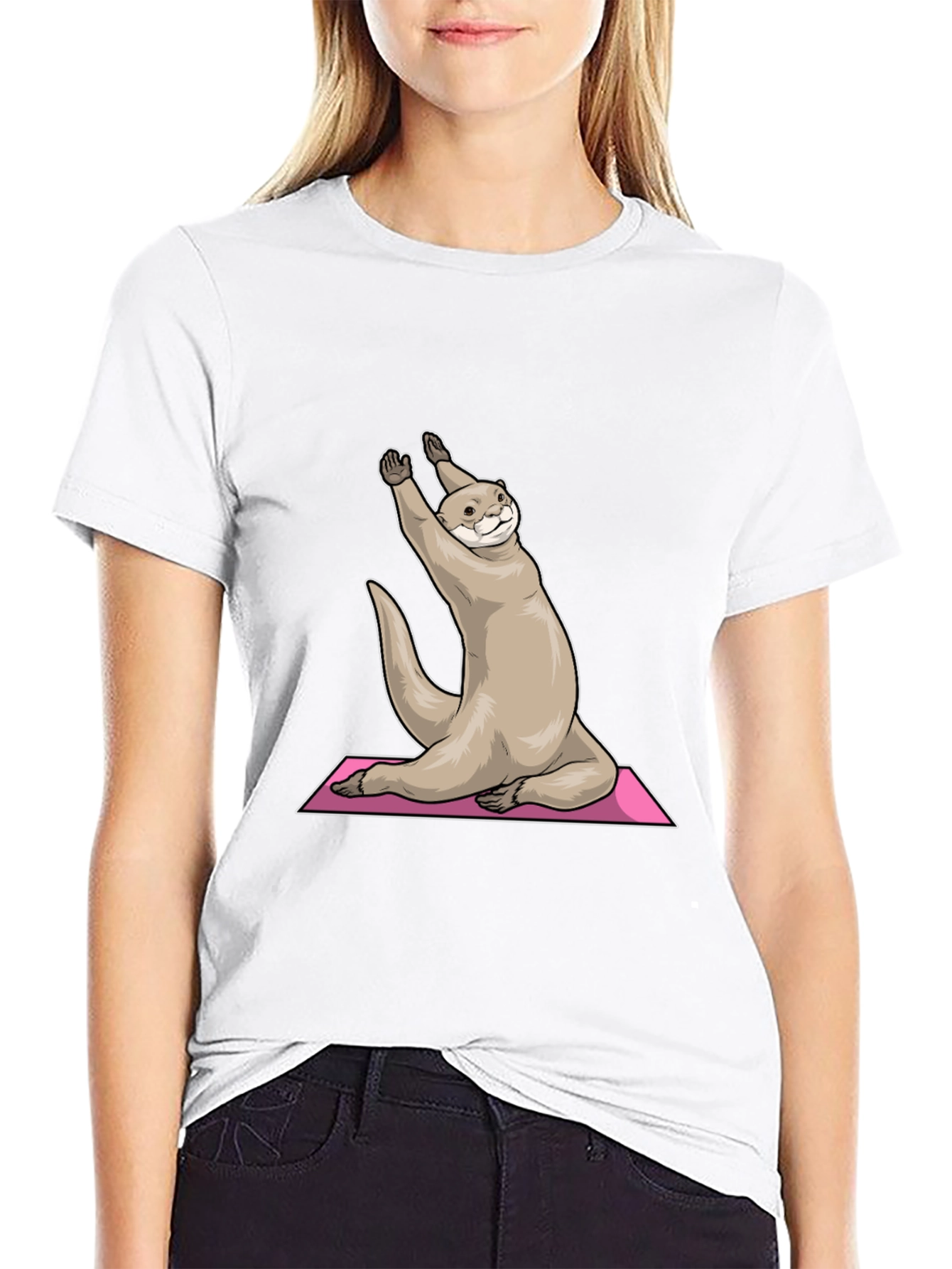 Yoga Otter Graphic Tee - Black Cotton T-Shirt