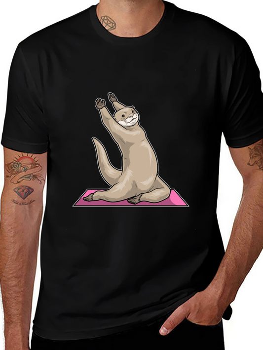 Yoga Otter Graphic Tee - Black Cotton T-Shirt