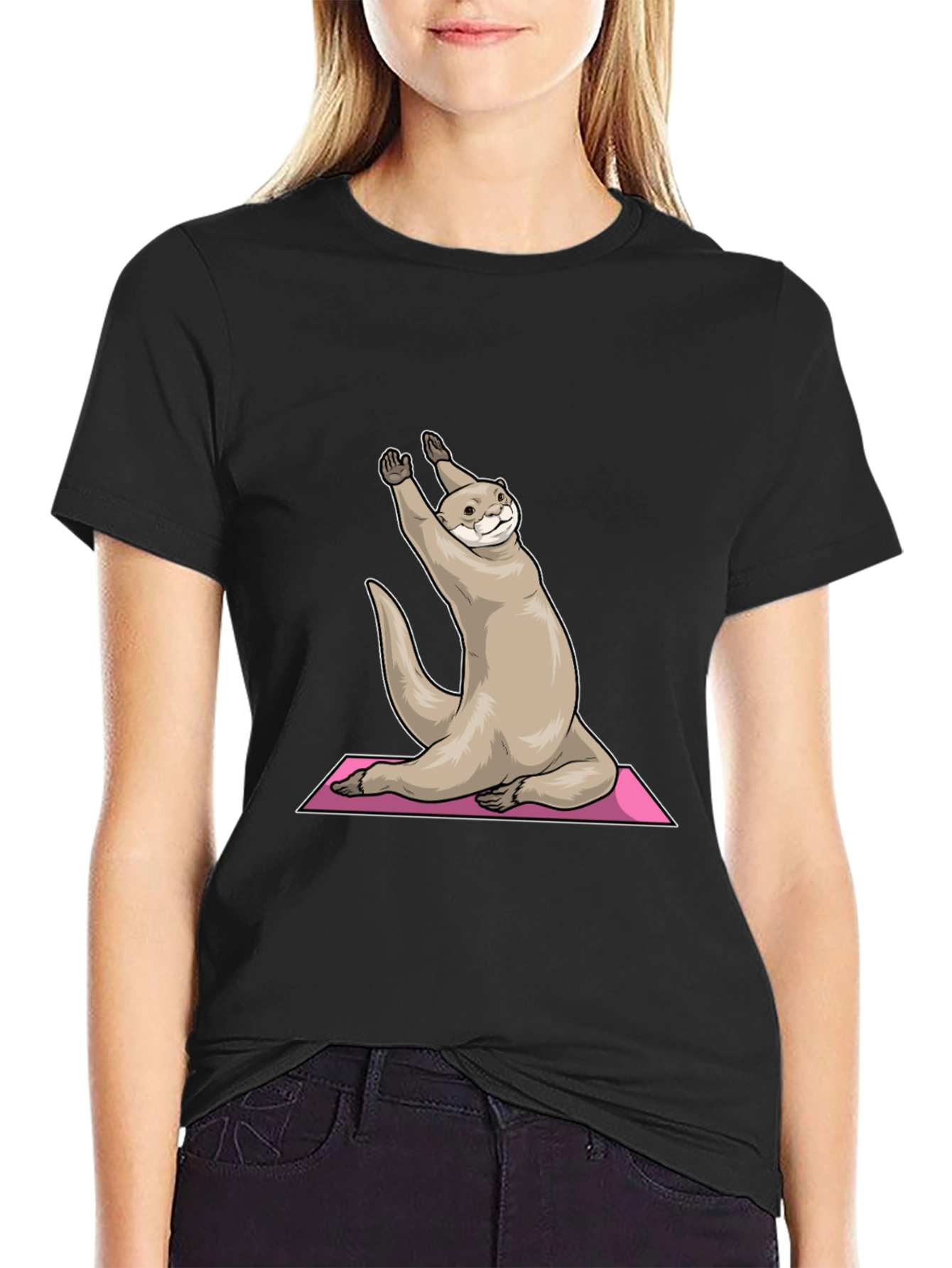 Yoga Otter Graphic Tee - Black Cotton T-Shirt
